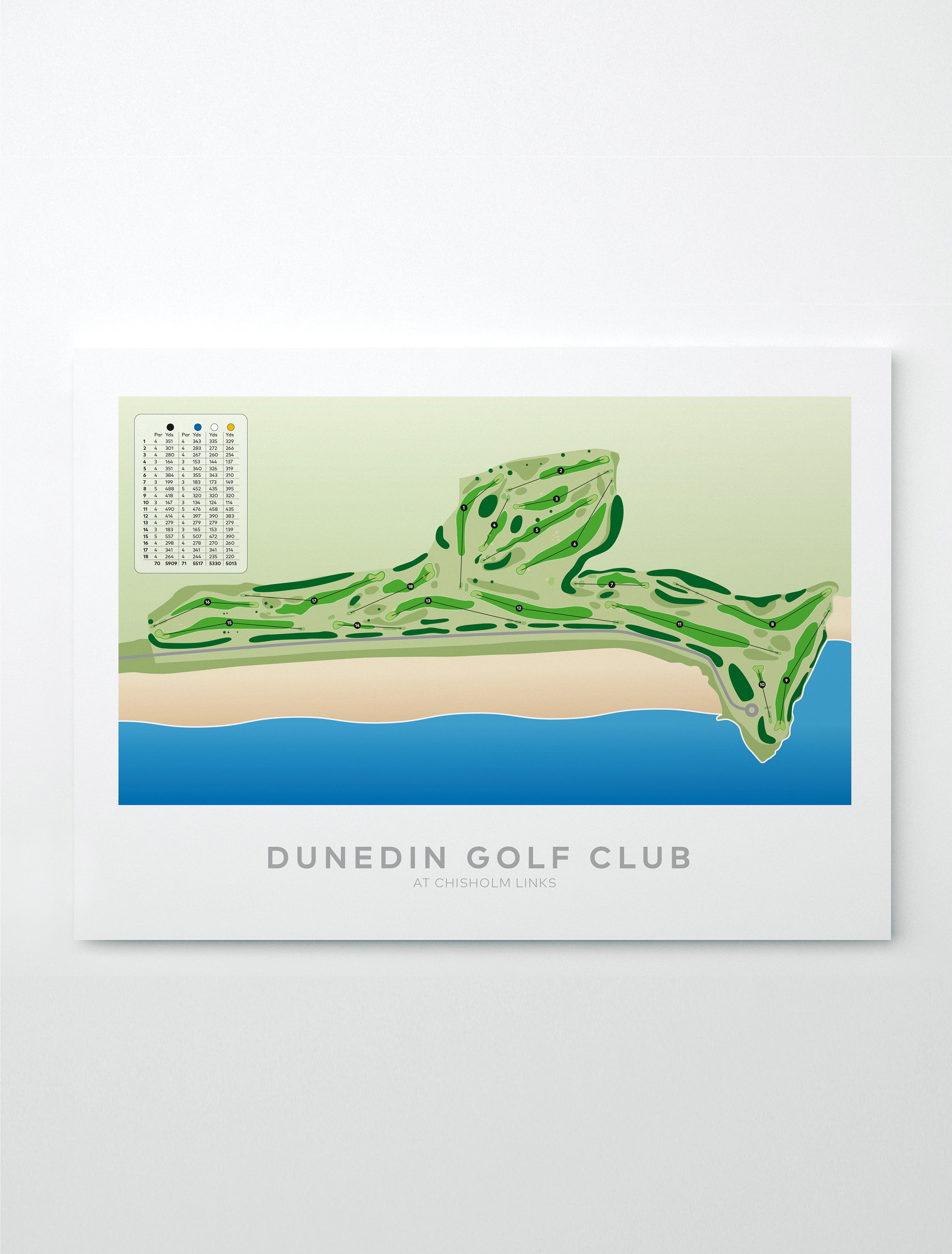 Unframed Minimalist fine art map of Dunedin - Chisholm Links Golf Course, Otago, New Zealand