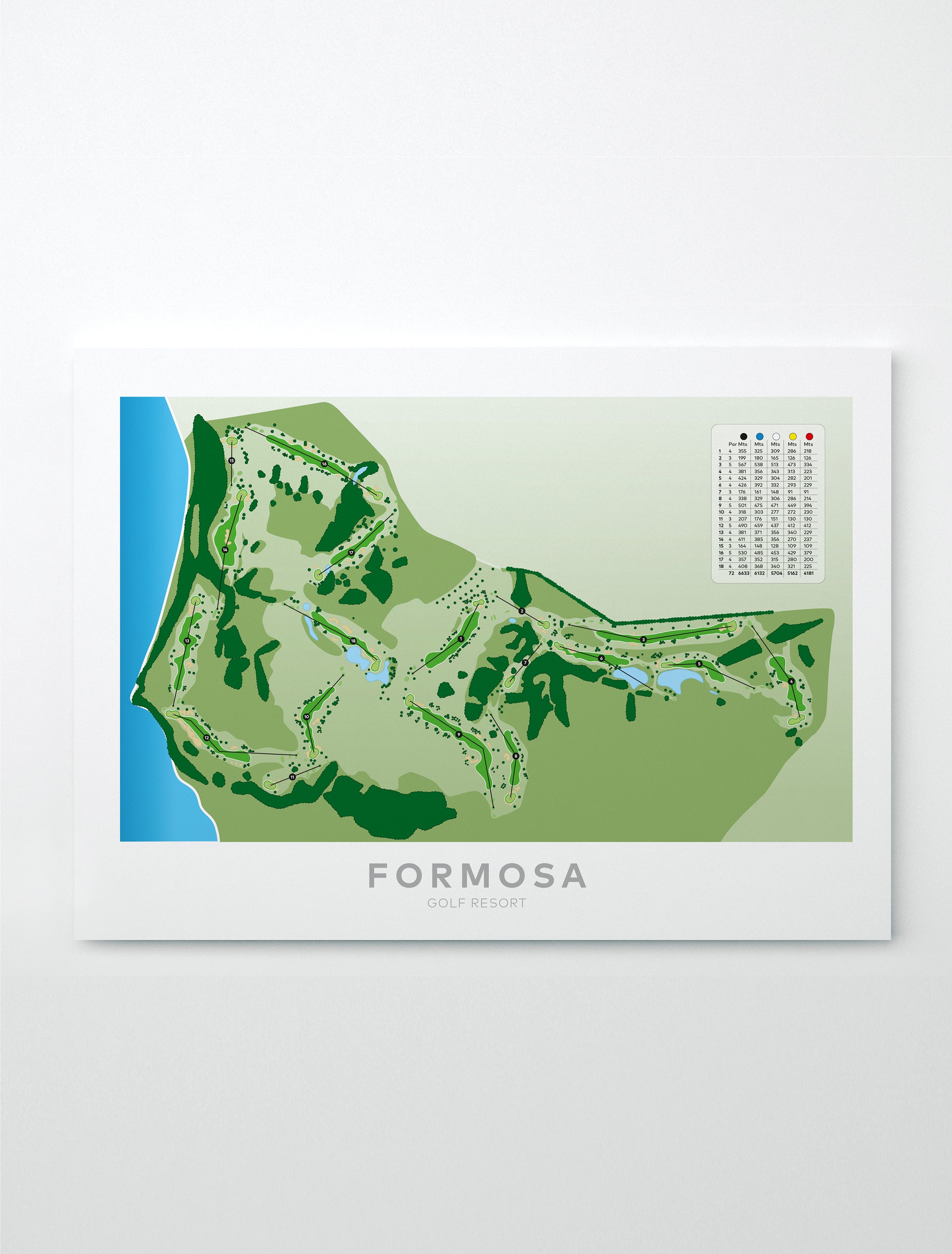 Unframed minimalist fine art map of Formosa Golf Course, Auckland, New Zealand