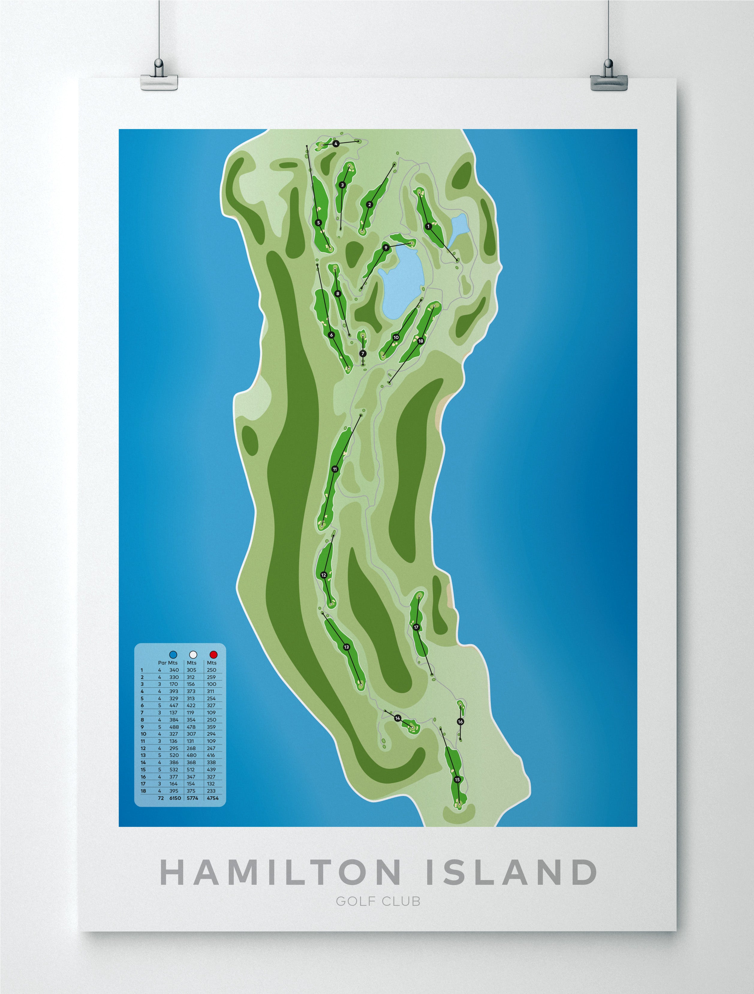 Unframed minimalist fine art map of Hamilton Island Golf Course, Dent Island, Whitsundays, Queensland, Australia-australia-golf-art