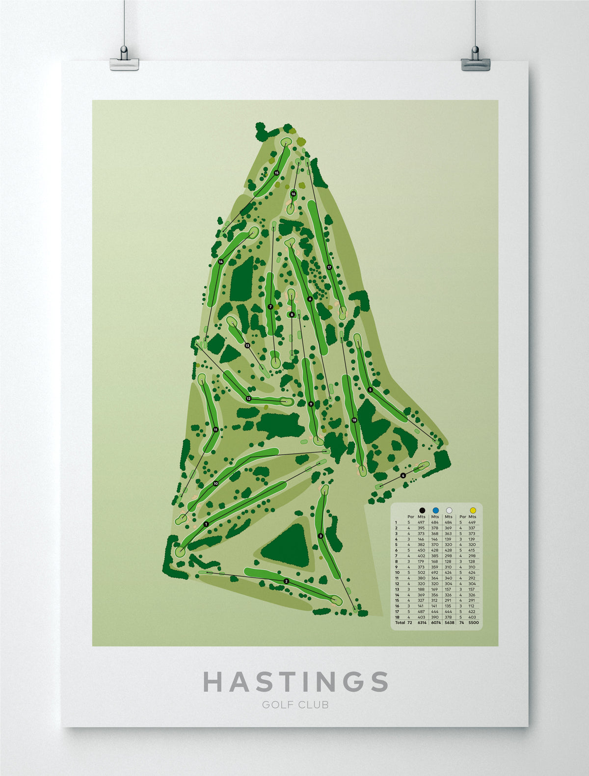 Unframed minimalist fine art map of Hastings Golf Course, Bridge Pa, Hawke’s Bay, New Zealand