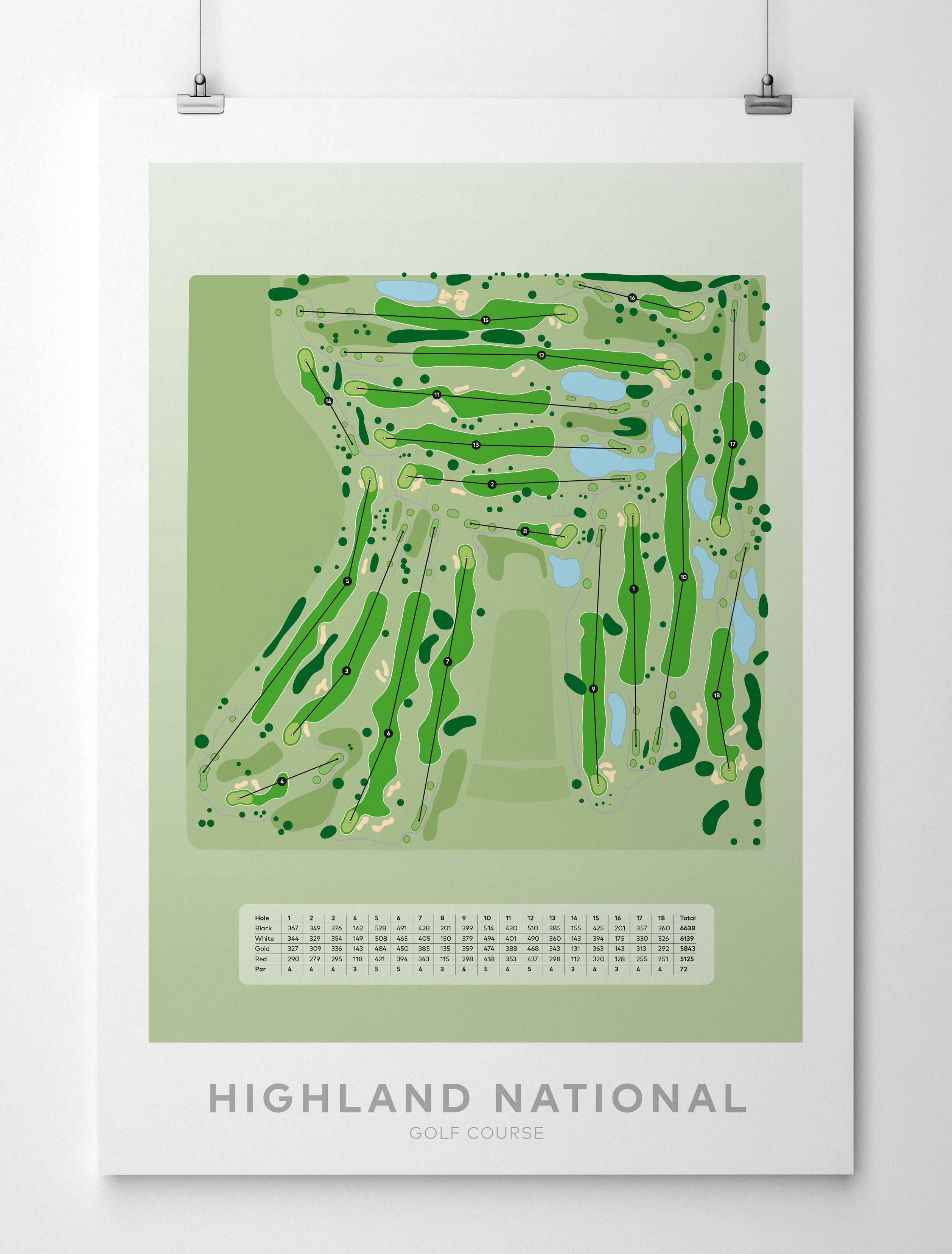 Paper Unframed minimalist golf course map of Highland National Golf Course featuring Minnesota’s most famous golf hazard: the world-renowned Snoopy bunker. 