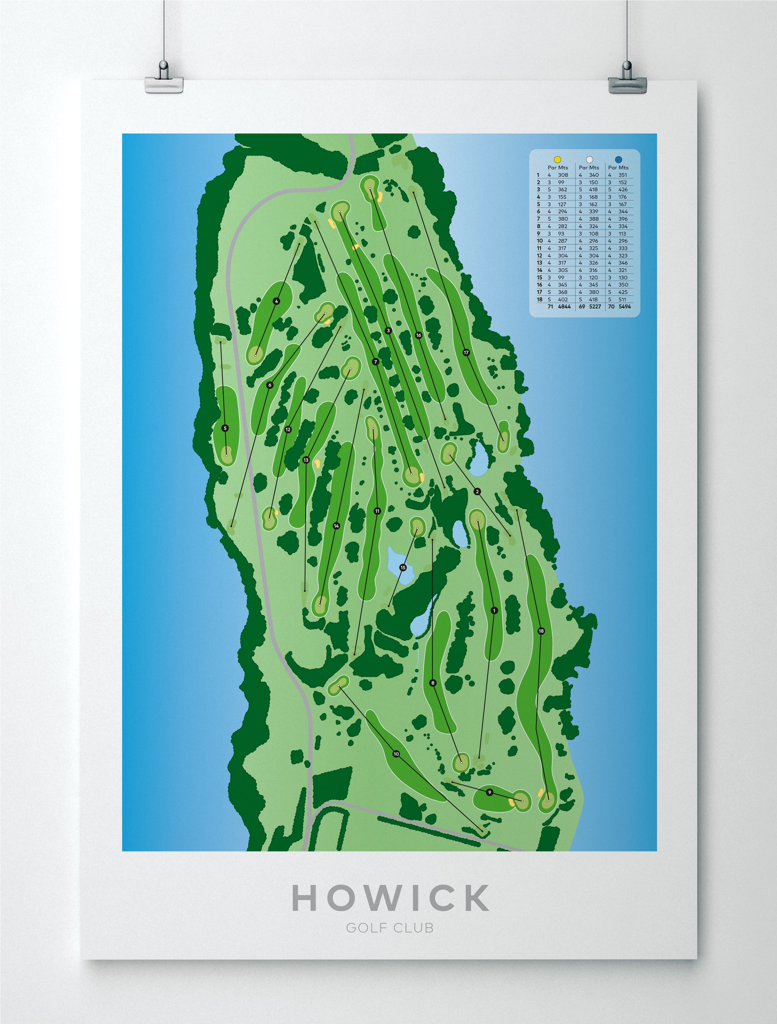 Unframed minimalist fine art map of Howick Golf Course, Auckland, New Zealand