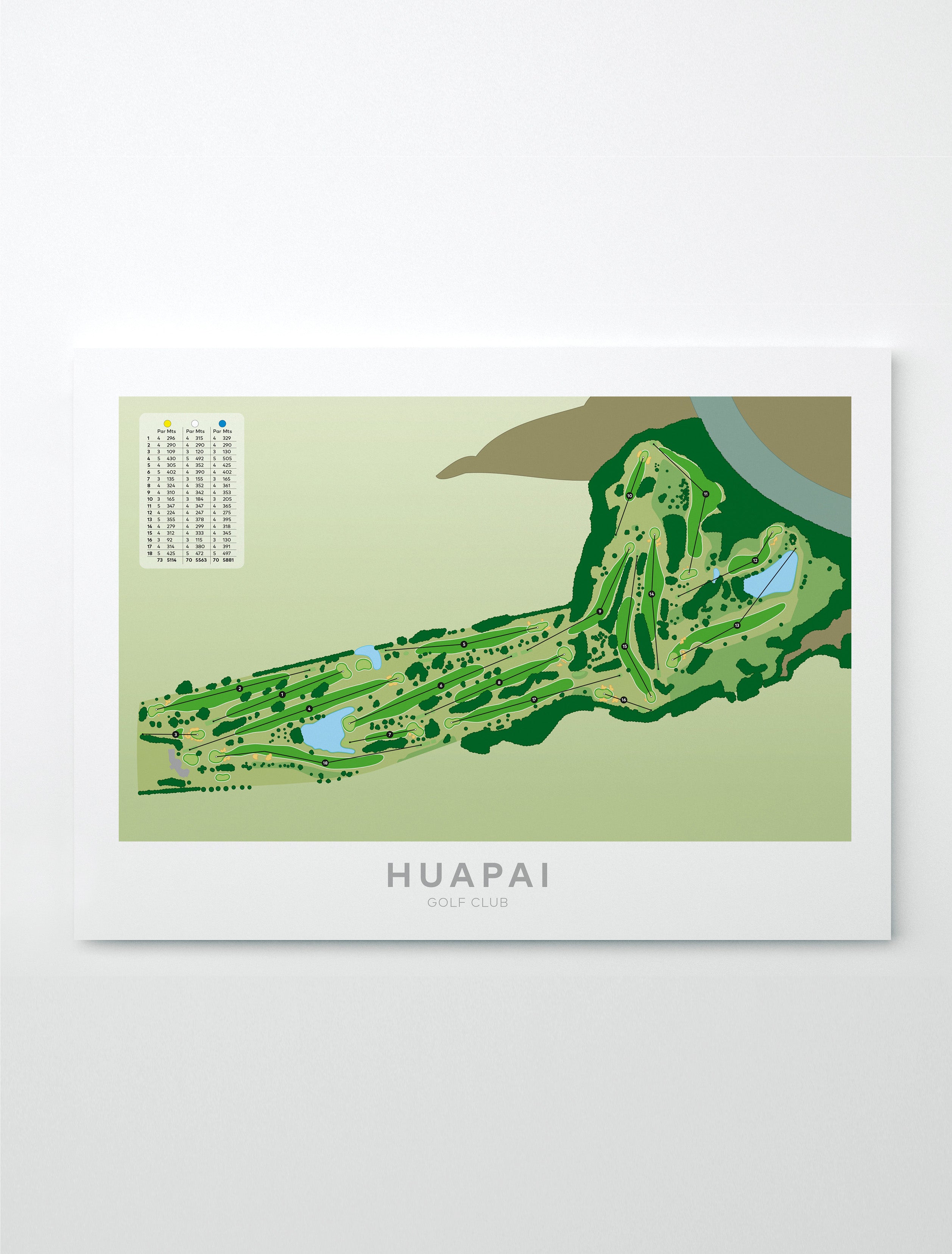Unframed minimalist fine art map of Huapai Golf Course, West Auckland, New Zealand