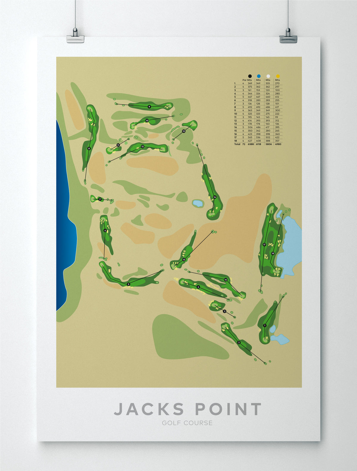 Unframed minimalist fine art map of Jacks Point Golf Course, Queenstown Lakes, Otago, New Zealand