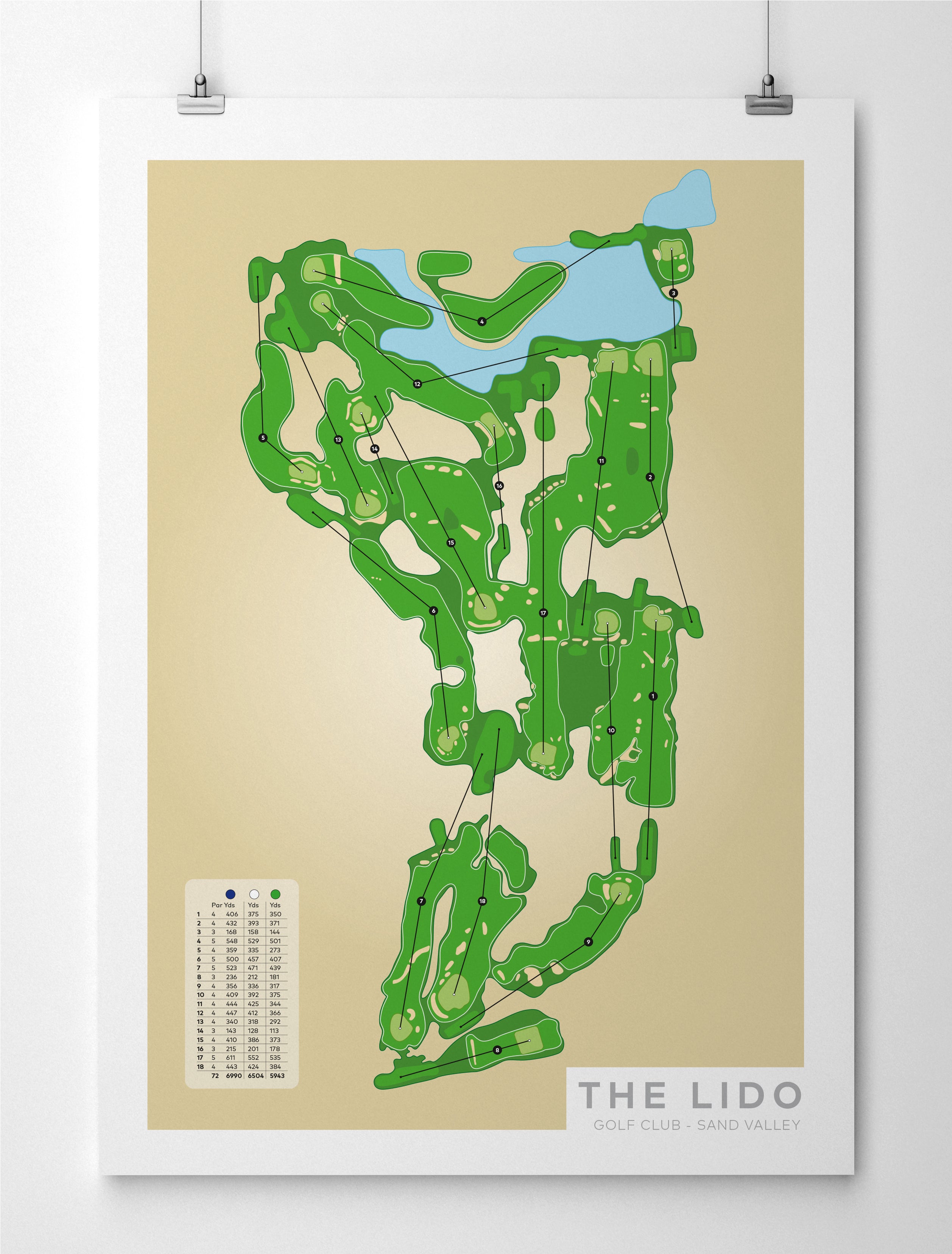 Unframed Minimalist fine art map of The Lido Golf Course, Sand Valley, Wisconsin, USA