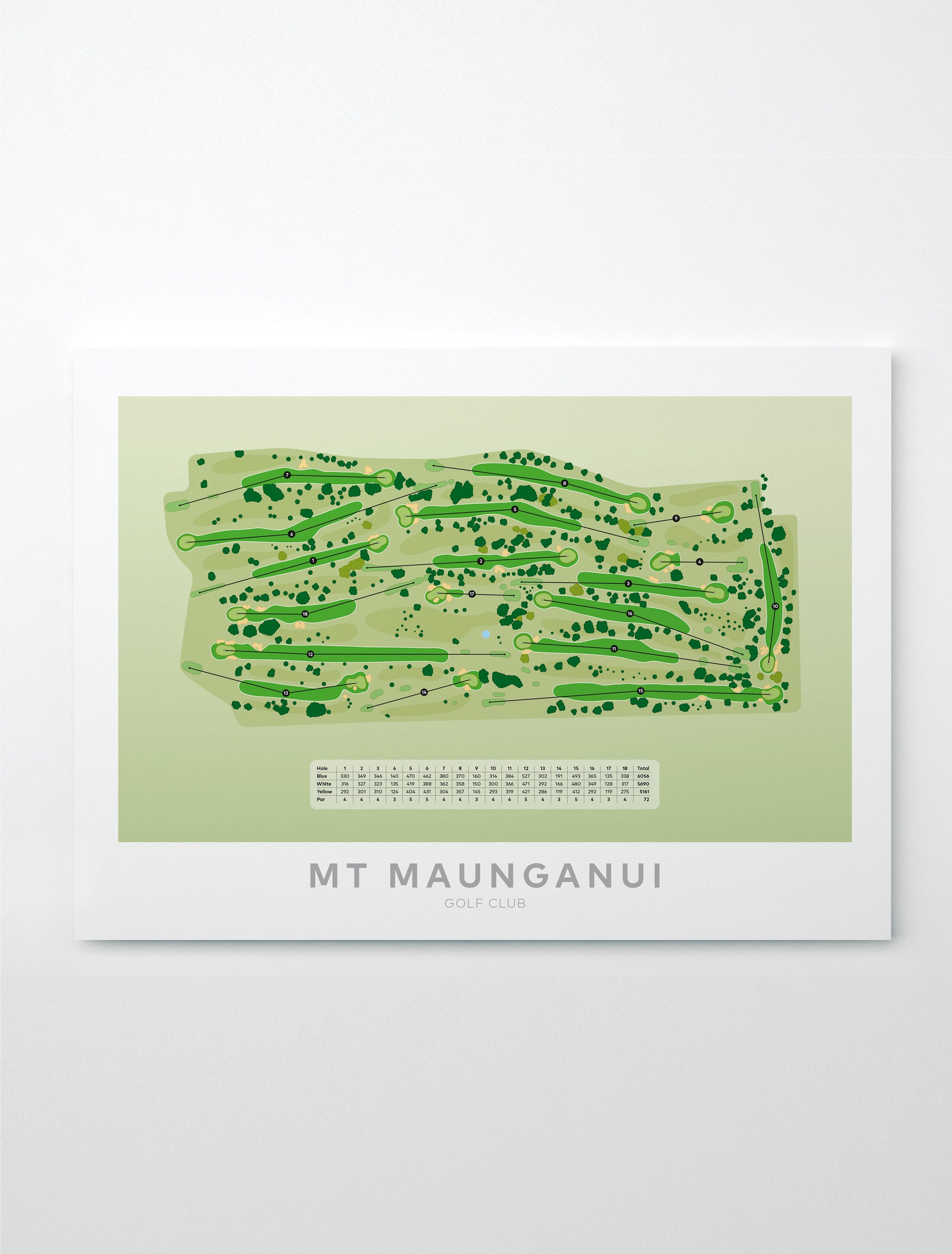 Unframed minimalist fine art map of Mount Maunganui Golf Course, Bay of Plenty, BOP, New Zealand