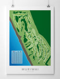 Unframed minimalist fine art map of Muriwai Golf Course, West Auckland, New Zealand