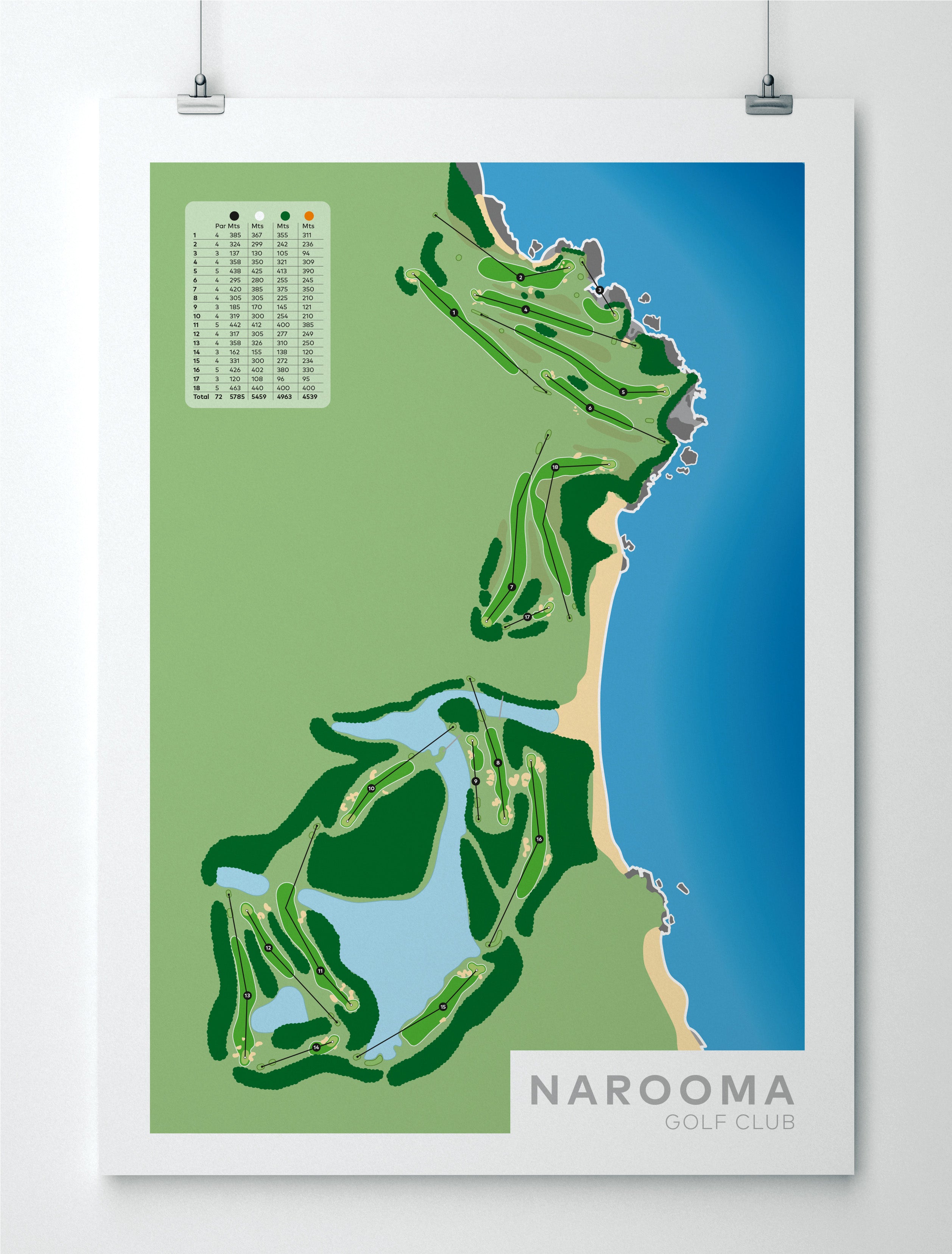 Unframed minimalist fine art map of Narooma Golf Course, Eurobodalla Shire, South Coast Region, Australia-australia-golf-art