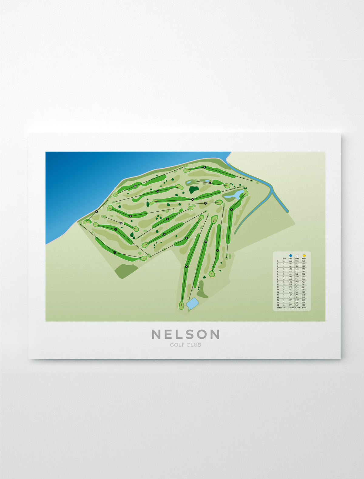 Unframed Minimalist fine art map of Nelson Golf Course, Tasman Region, New Zealand