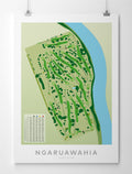 Unframed Minimalist fine art map of Ngaruawahia Golf Course, Hamilton, Waikato, New Zealand