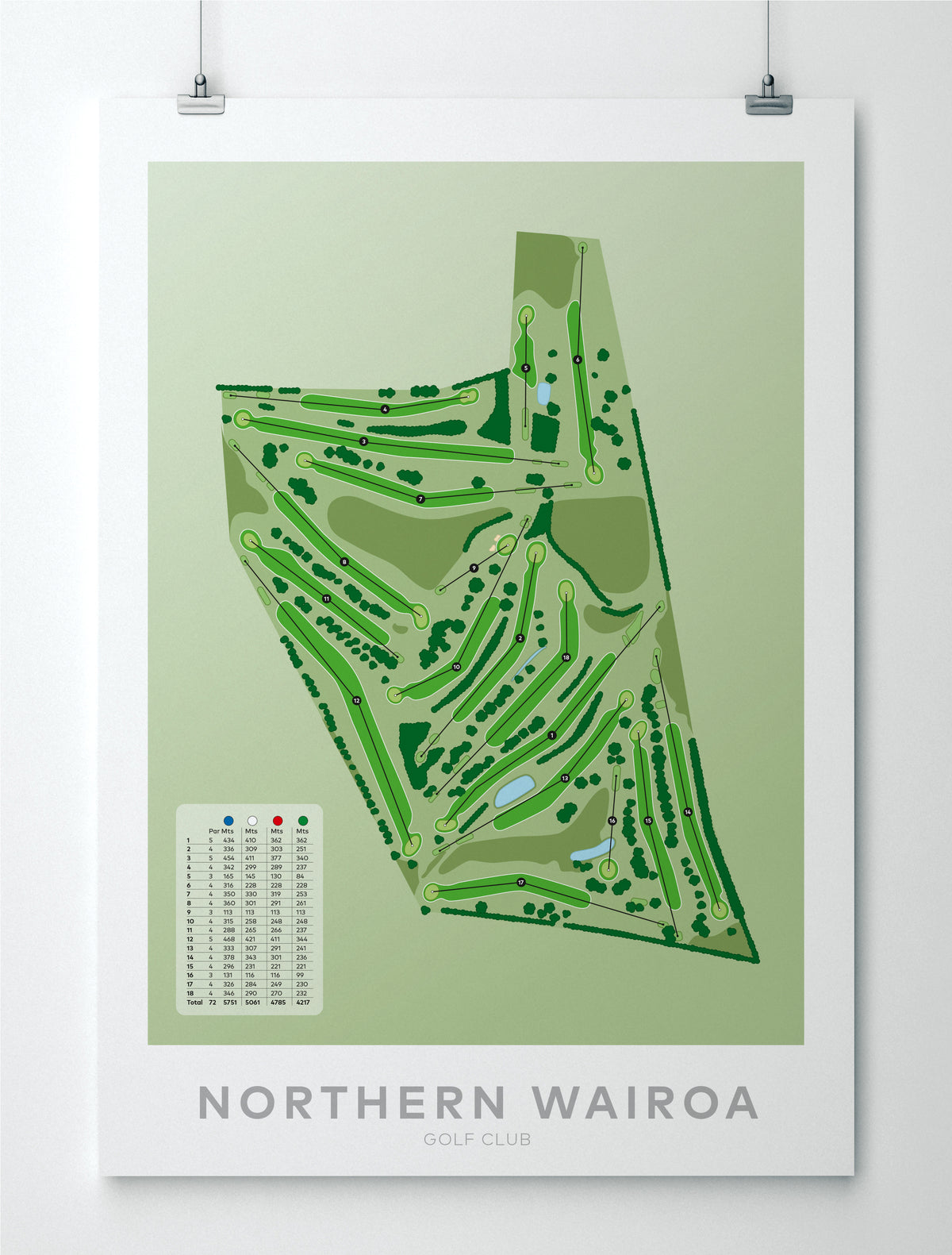 Unframed minimalist fine art map of Northern Wairoa Golf Course, Northland, New Zealand