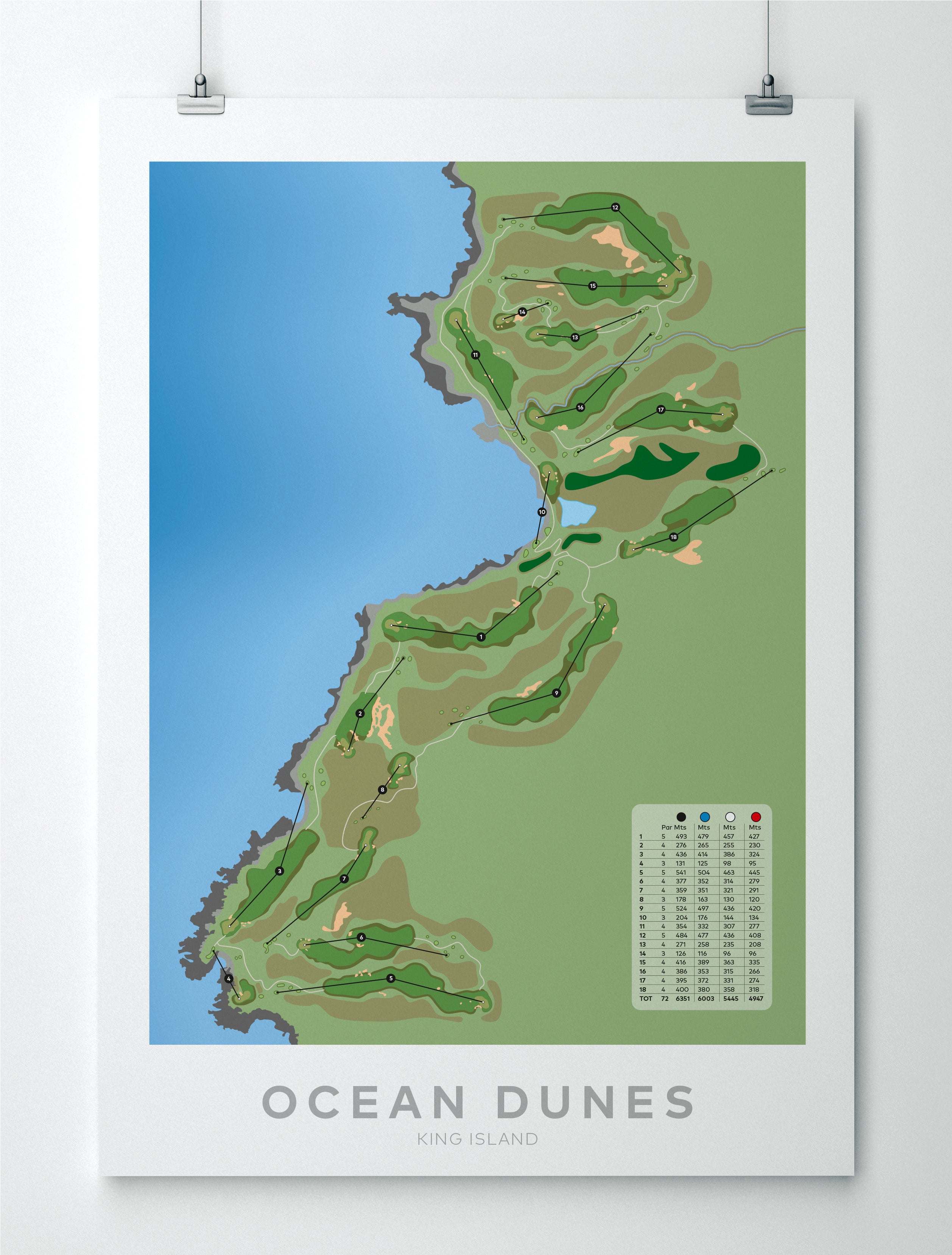 Unframed minimalist fine art map of Ocean Dunes Golf Course, King Island, Tasmania, Australia-australia-golf-art