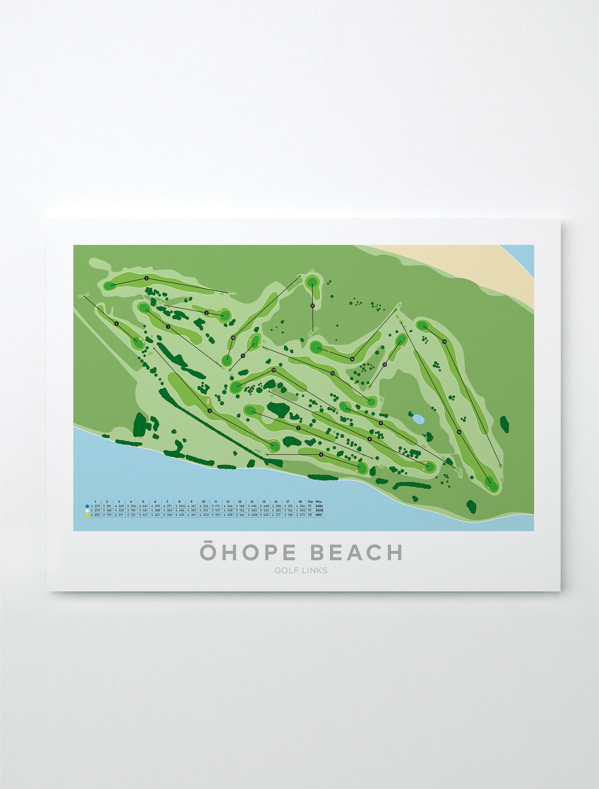 Unframed Minimalist fine art map of Ohope Beach Golf Course, Bay of Plenty, New Zealand