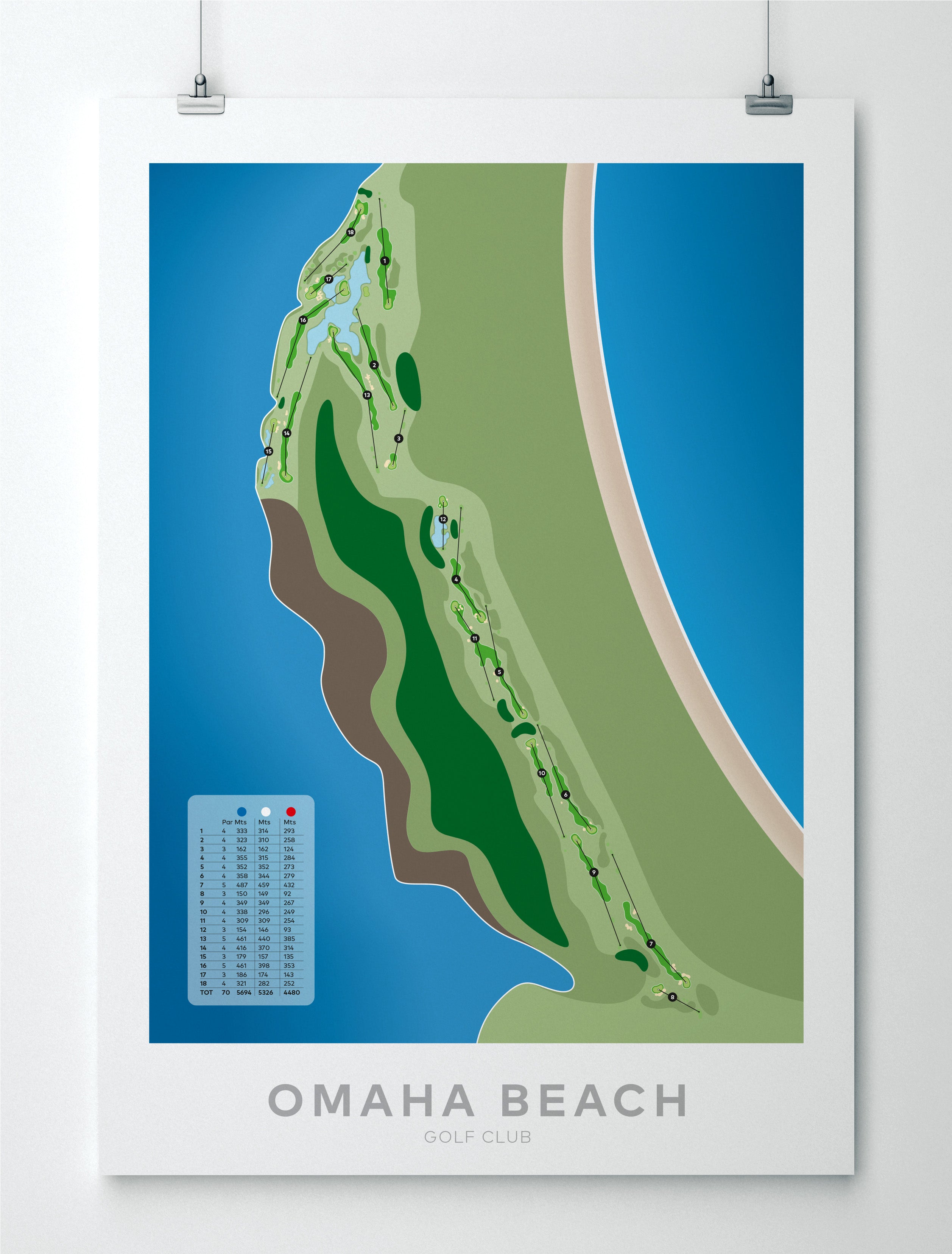 Unframed Minimalist fine art map of Omaha Beach Golf Course, near Auckland, New Zealand