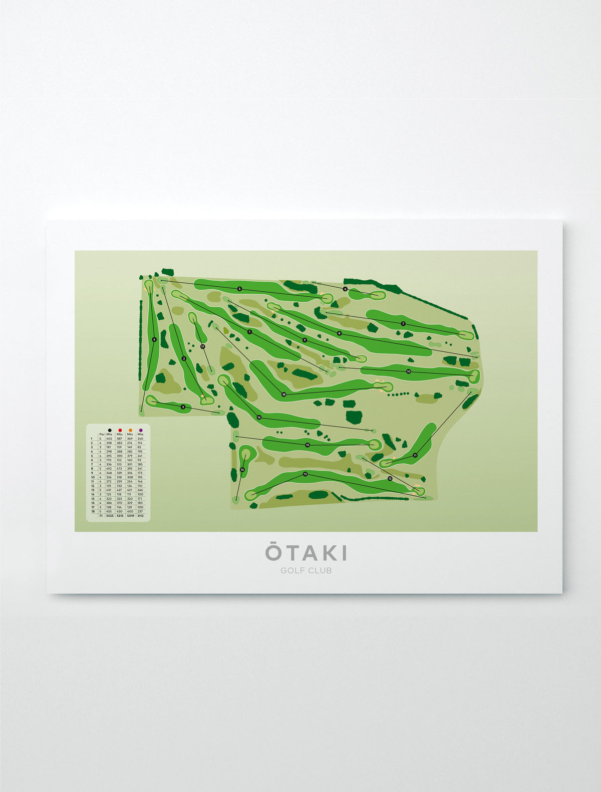 Unframed Minimalist fine art map of Otaki Golf Course, Kapiti, New Zealand