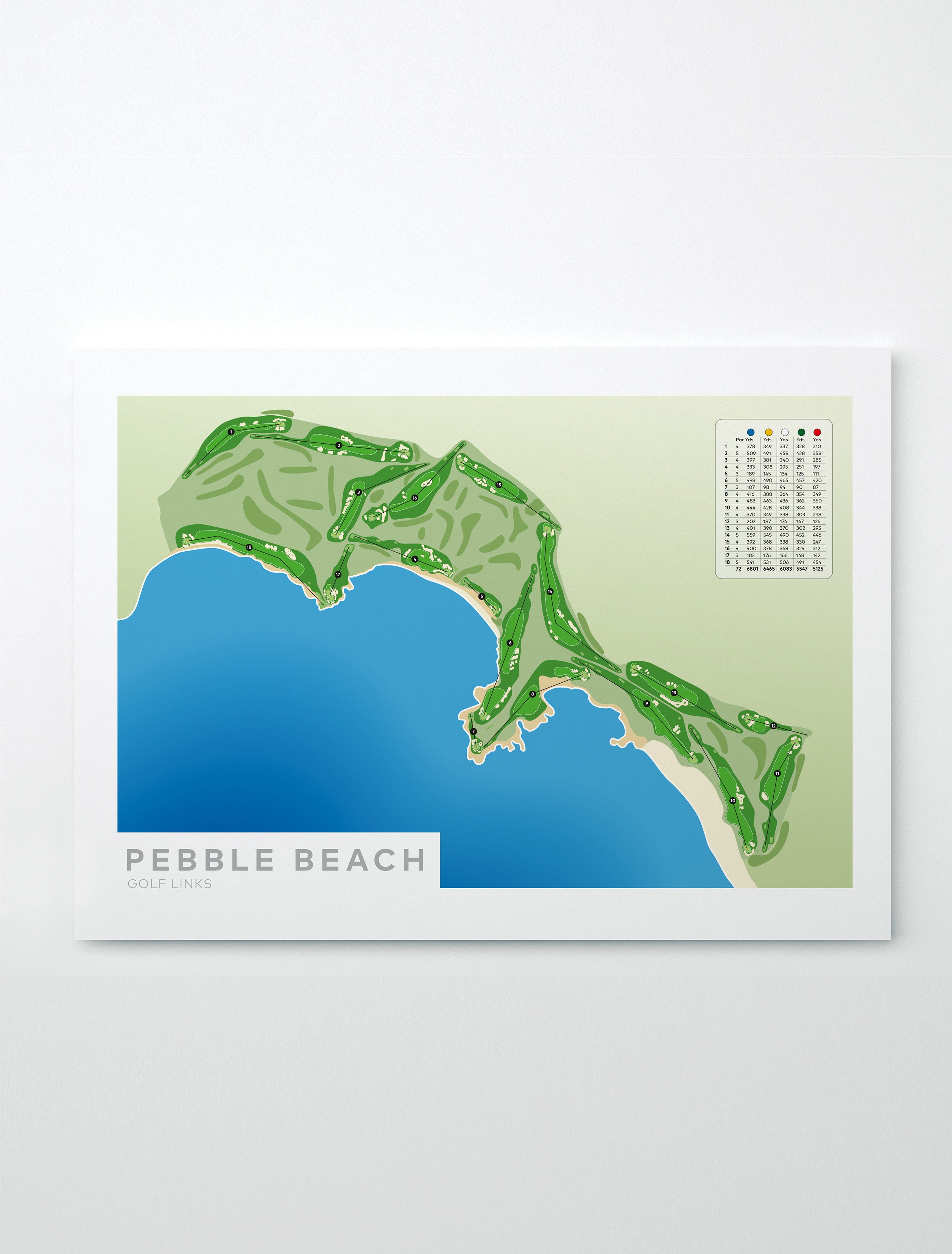 Unframed Minimalist fine art map of Pebble Beach Golf Course, California, USA