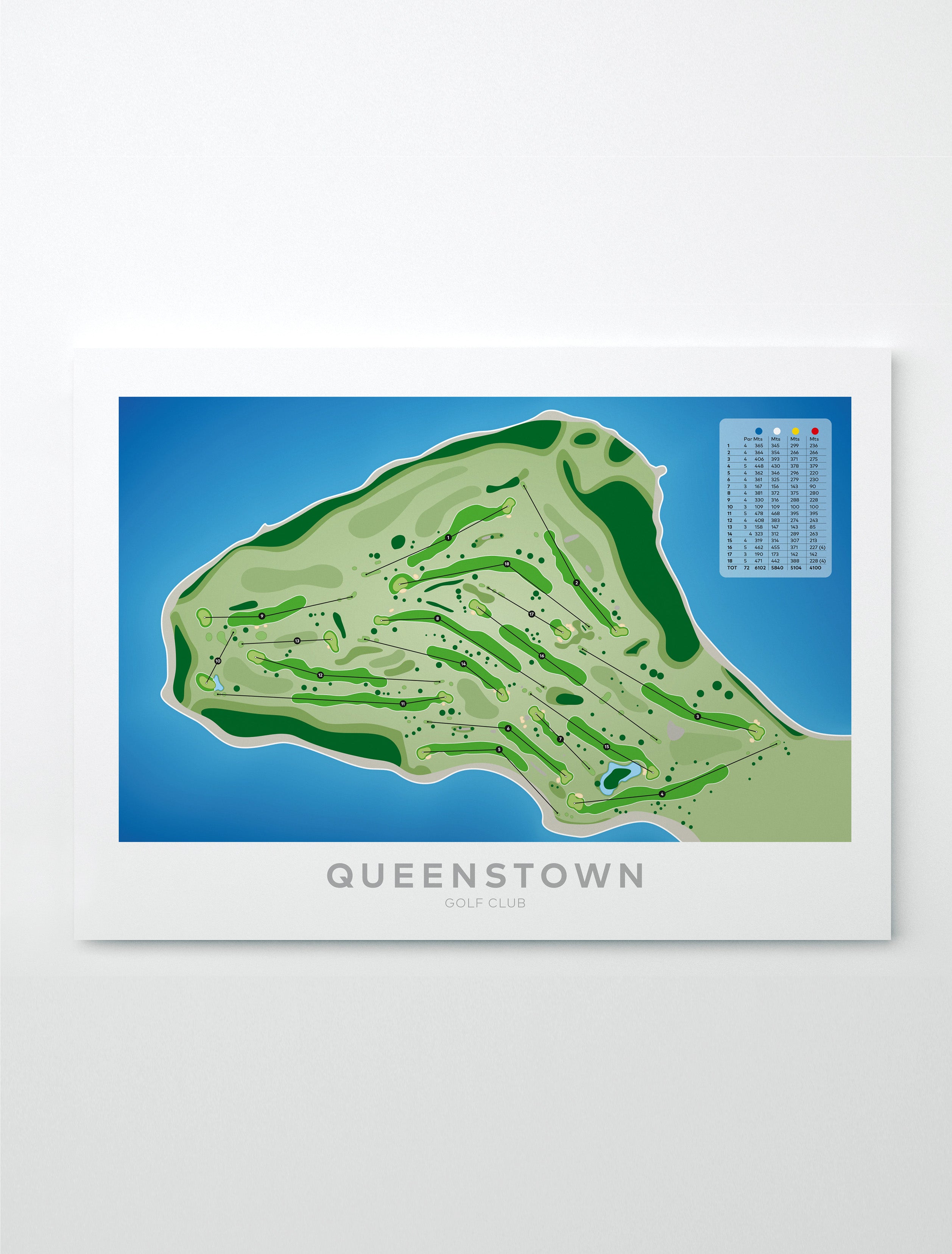 Unframed Minimalist fine art map of Queenstown Golf Course, Otago, New Zealand