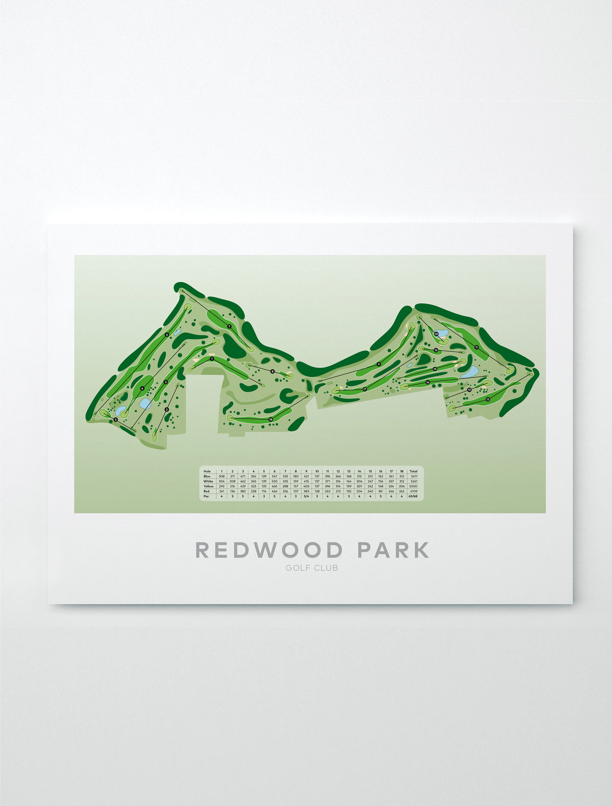 Unframed paper golf course map print for Redwood Park Golf Club