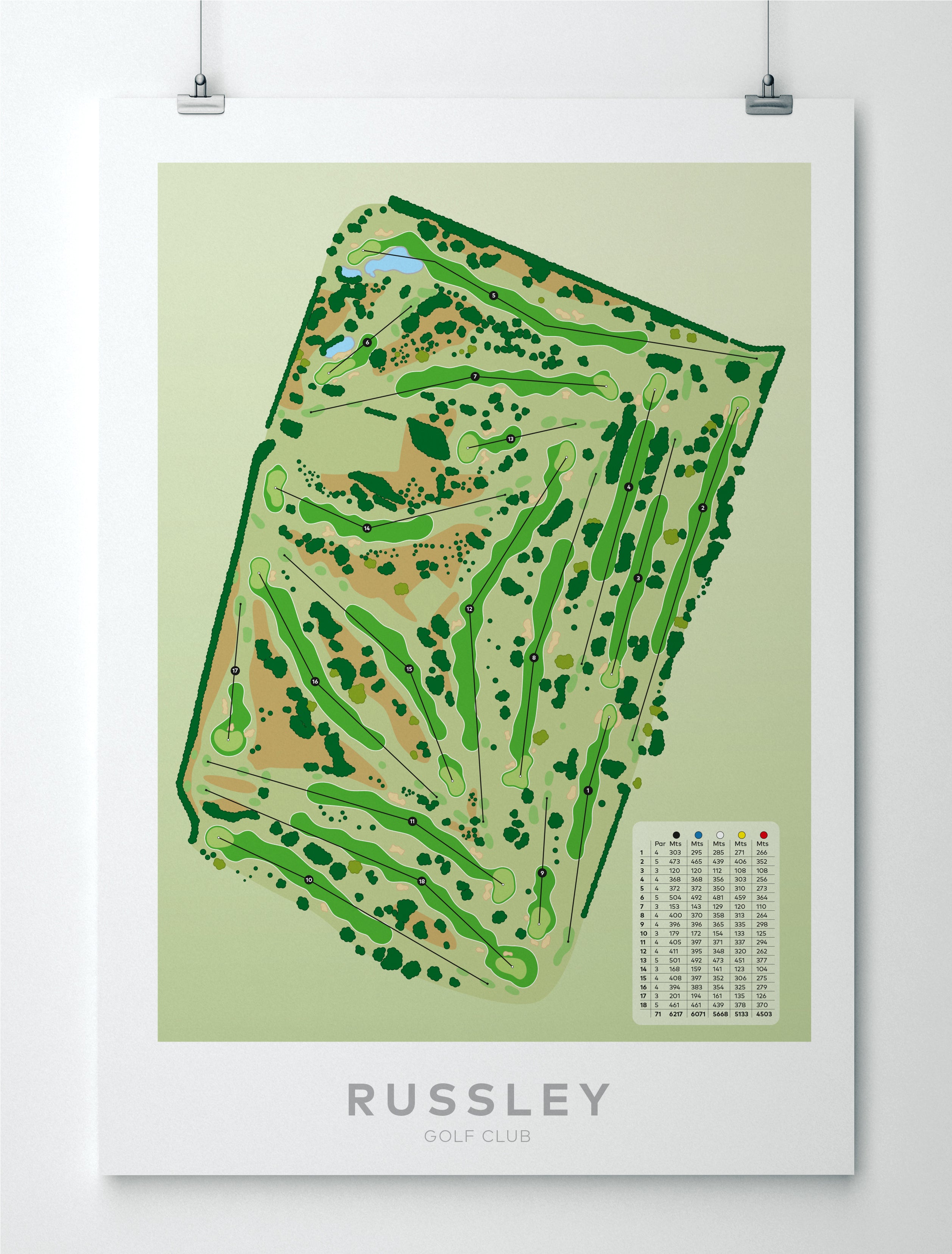 Unframed Minimalist fine art map of Russley Golf Course, Christchurch, Canterbury, New Zealand