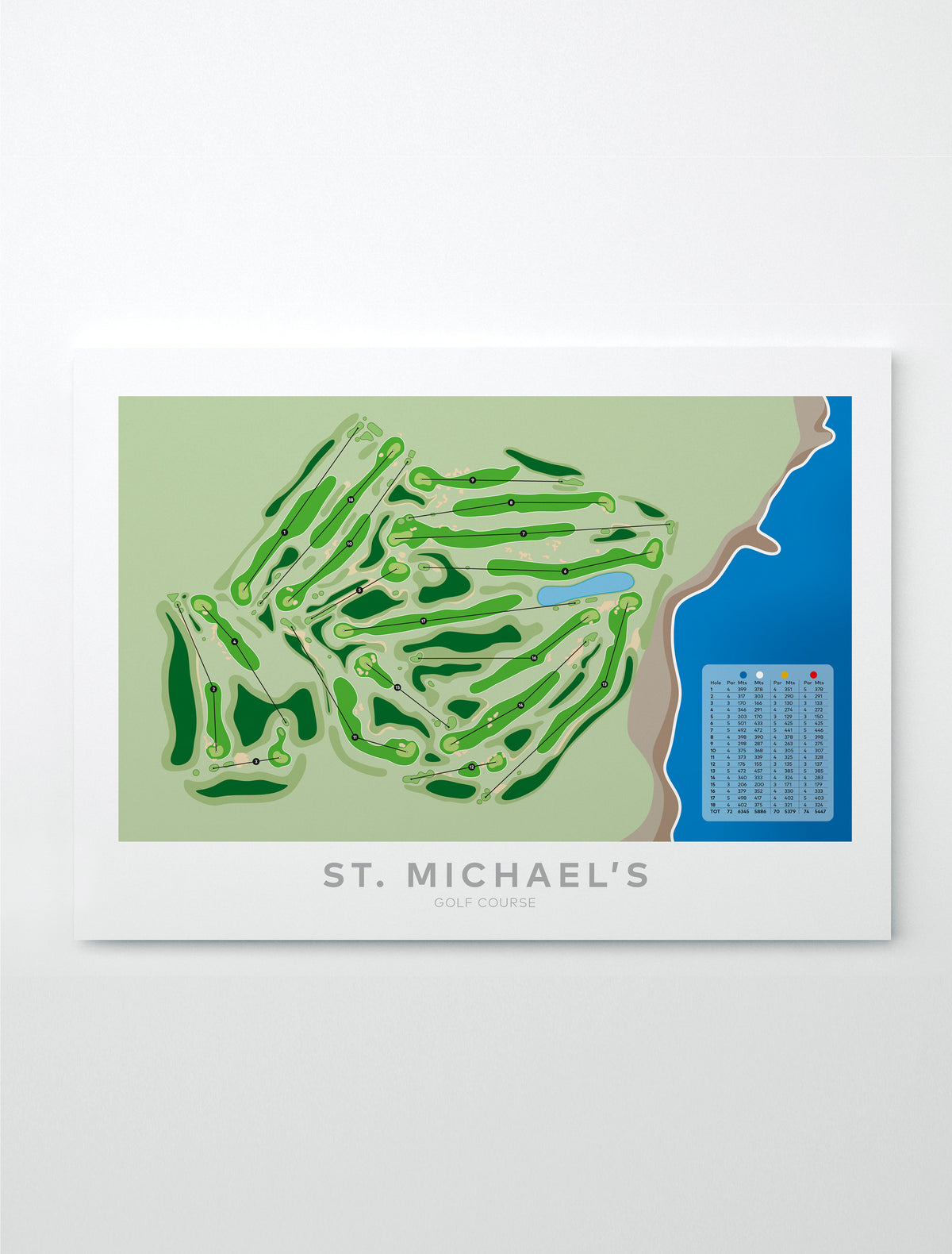 Unframed Minimalist fine art map of St Michael's Golf Course, Sydney, New South Wales, -australia-golf-art