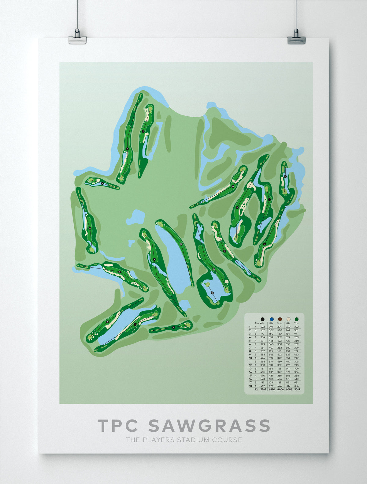 Unframed Minimalist fine art map of TPC Sawgrass Golf Course, Ponte Vedra Beach, Florida, USA