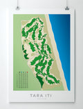 Unframed Minimalist fine art map of Tara Iti Golf Course, Northland, New Zealand