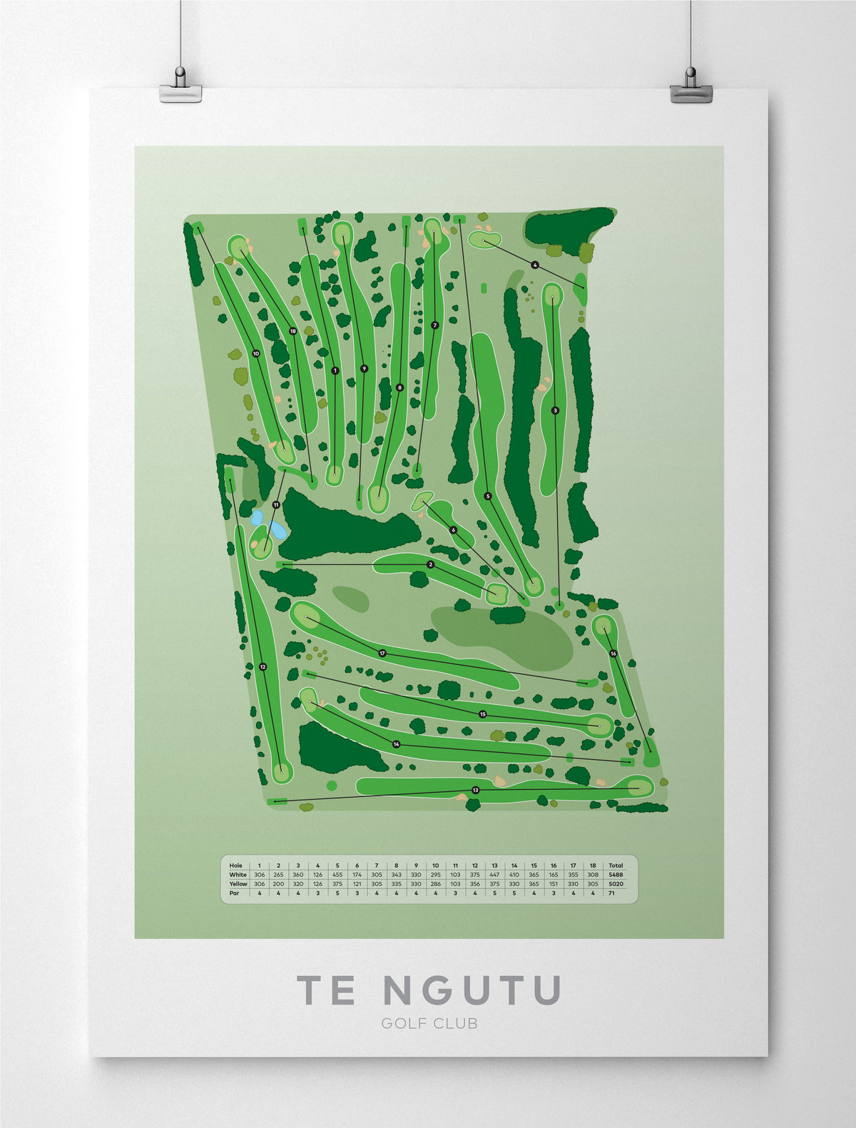 Unframed Minimalist fine art map of Te Ngutu Golf Course, Taranaki, New Zealand