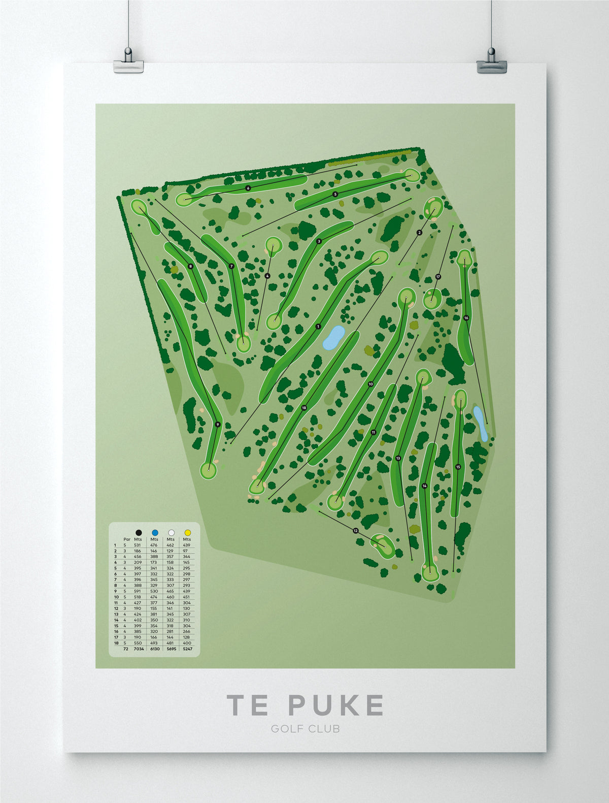 Unframed Minimalist fine art map of Te Puke Golf Course, Bay of Plenty, New Zealand