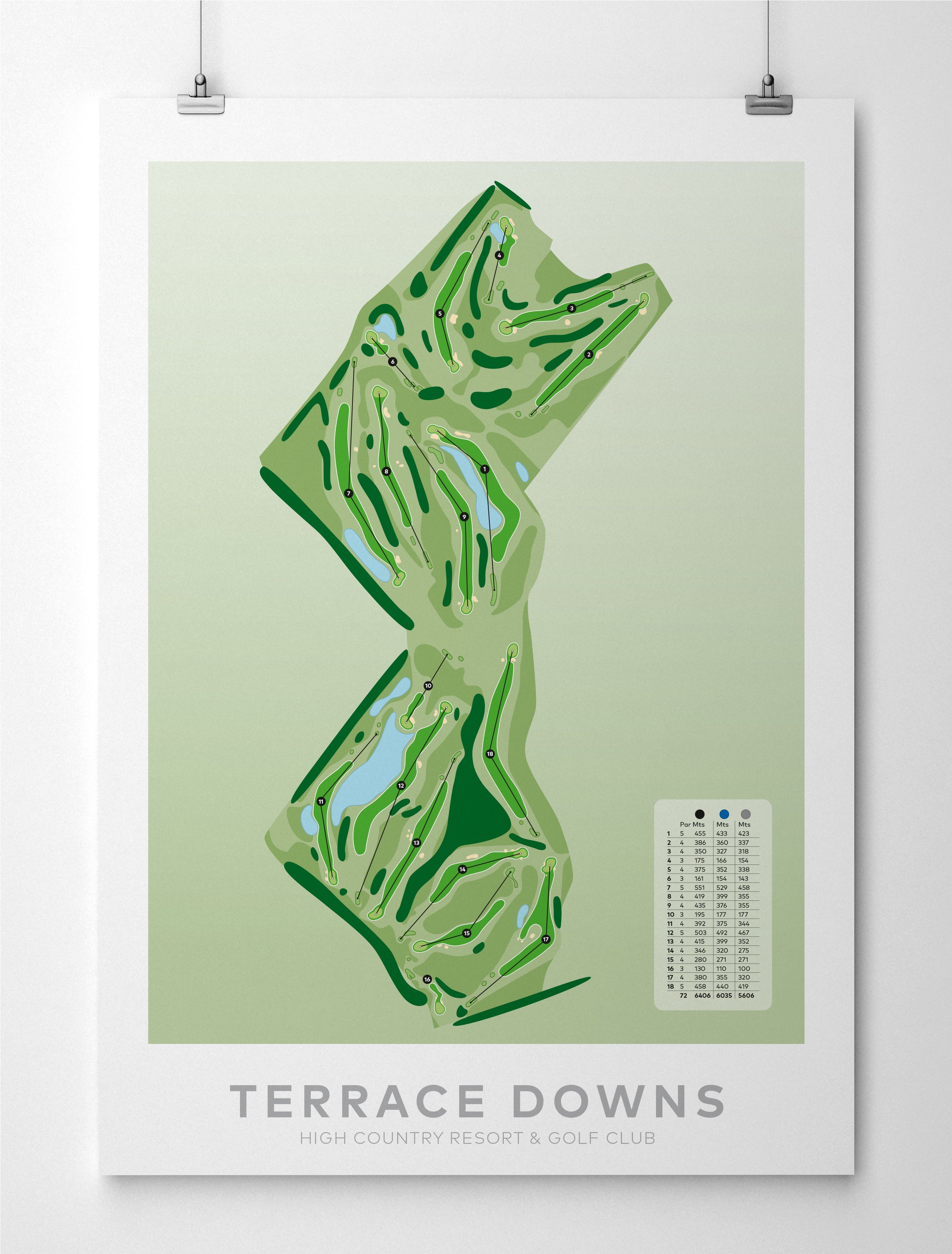 Unframed Minimalist fine art map of Terrace Downs Golf Course, Canterbury, New Zealand