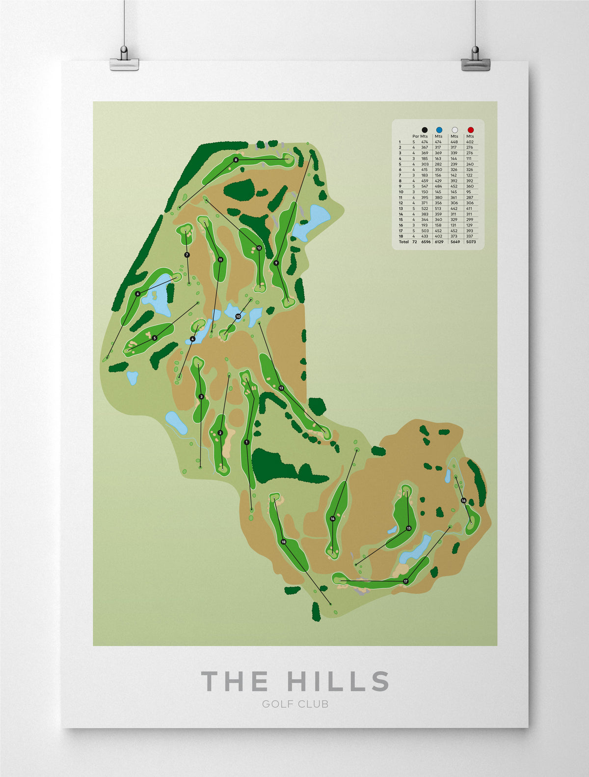 Unframed Minimalist fine art map of The Hills Golf Course, Queenstown Lakes region, Otago, New Zealand