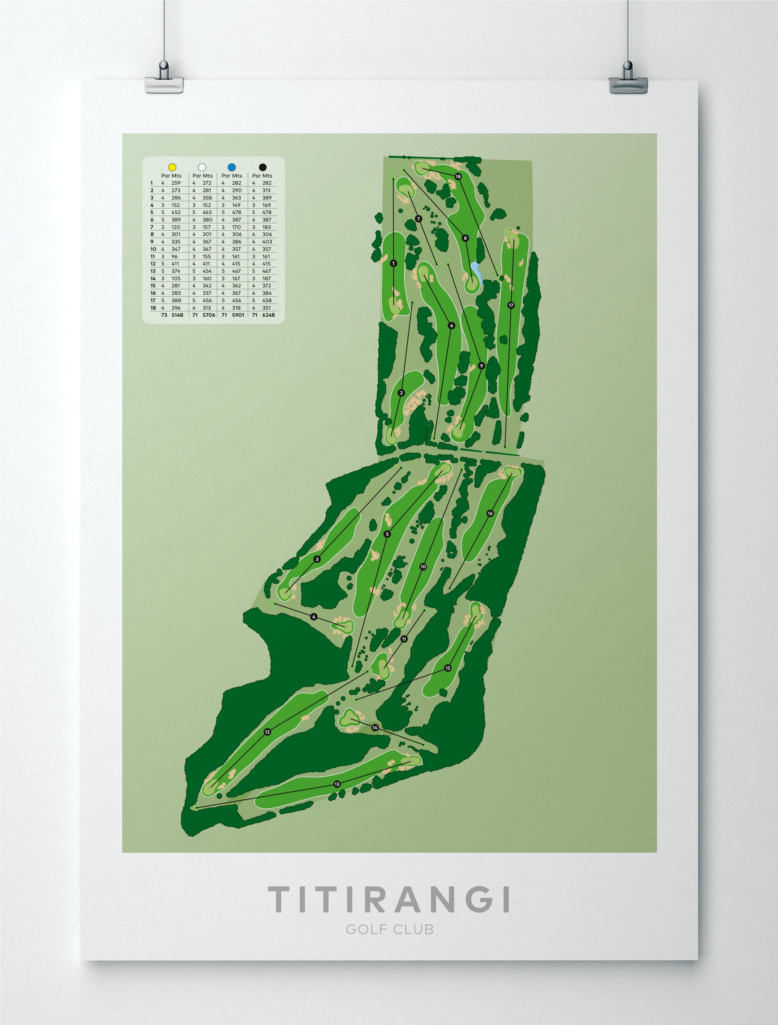 Unframed Minimalist fine art map of Titirangi Golf Course, Auckland, New Zealand