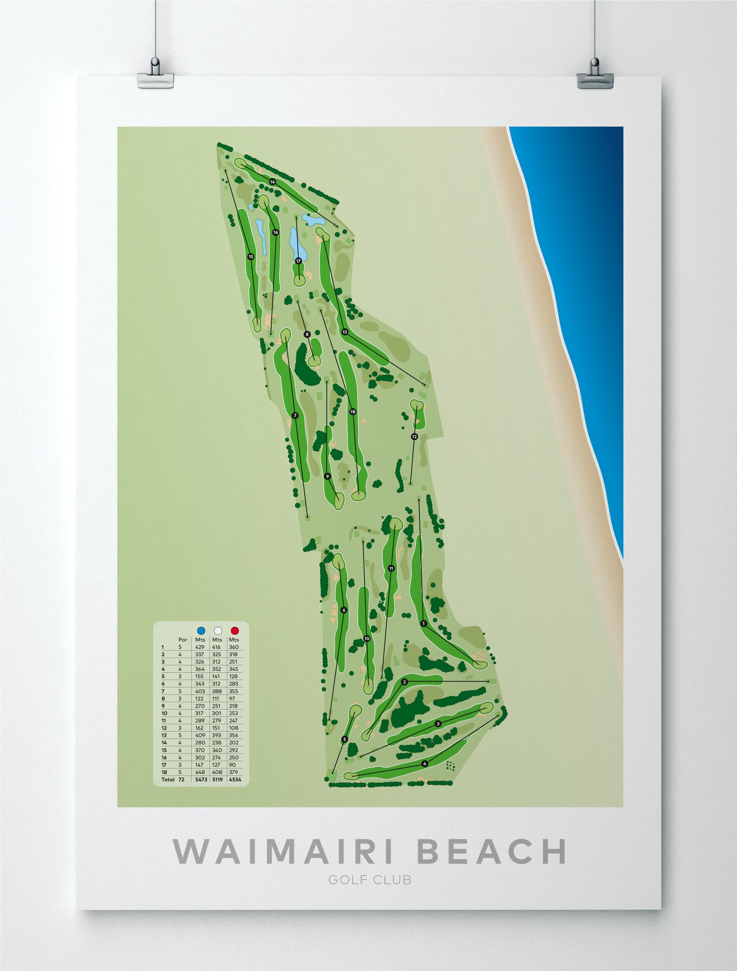 Unframed Minimalist fine art map of Waimairi Beach Golf Course, Christchurch, Canterbury, New Zealand
