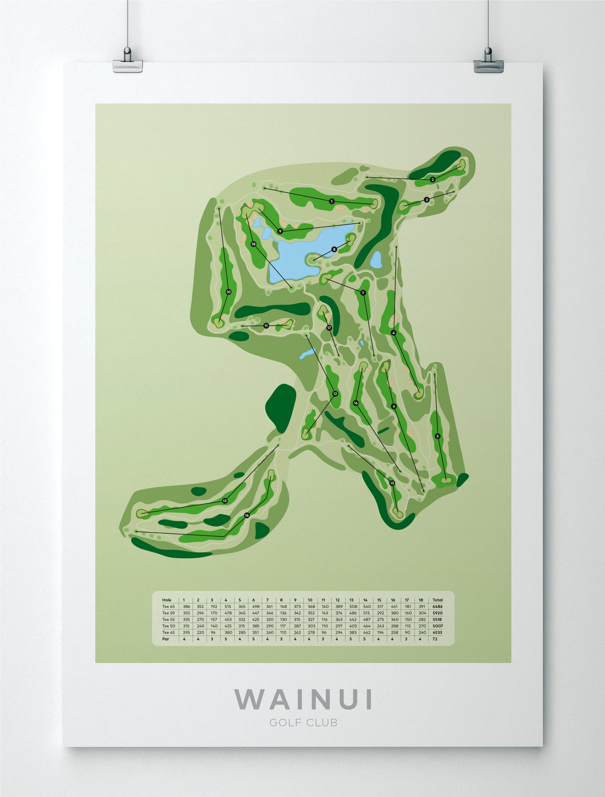 Unframed Minimalist fine art map of Wainui Golf Course, North Shore, Auckland, New Zealand