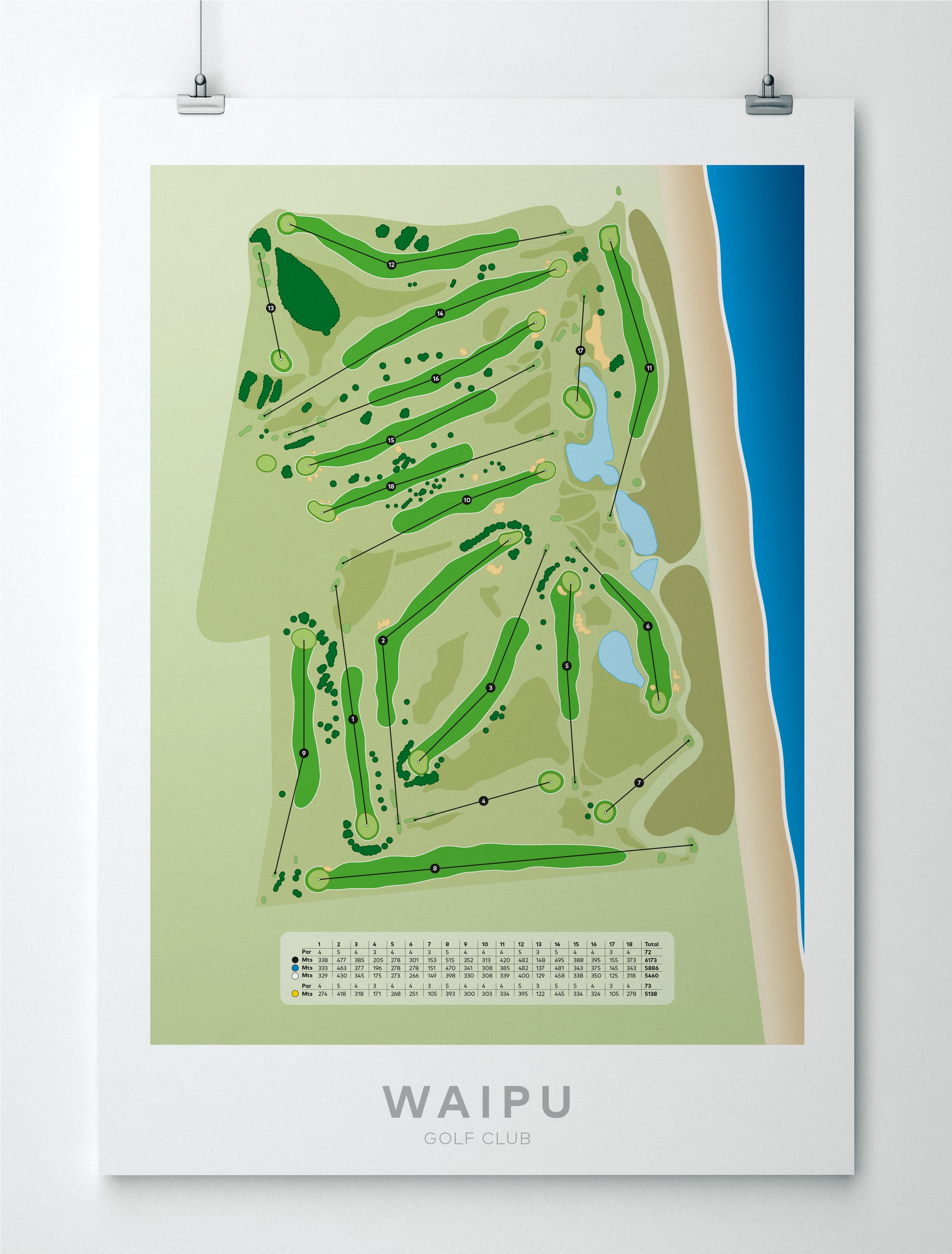 Unframed Minimalist fine art map of Waipu Golf Course, Northland, New Zealand