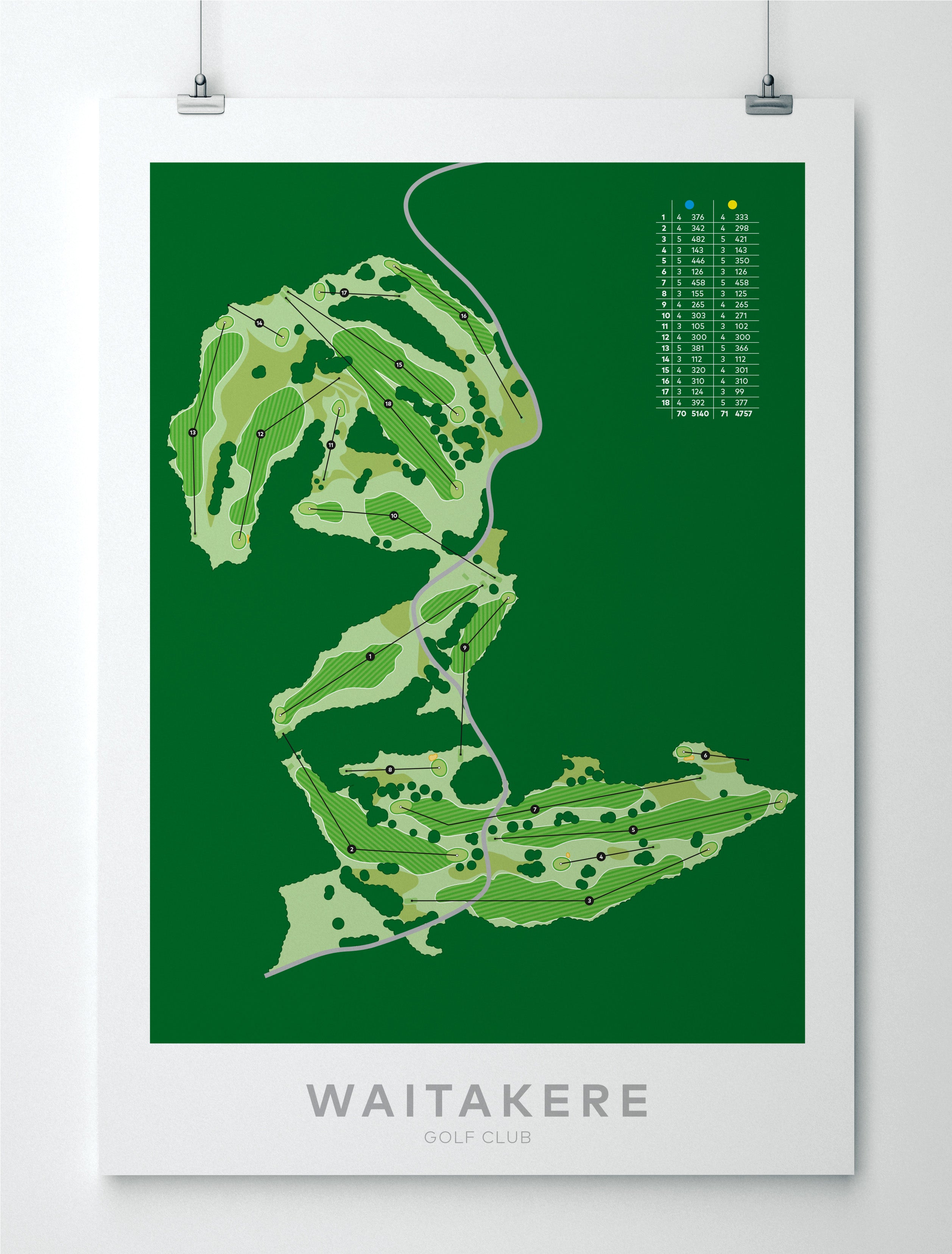 Unframed Minimalist fine art map of Waitakere Golf Course, Auckland, New Zealand