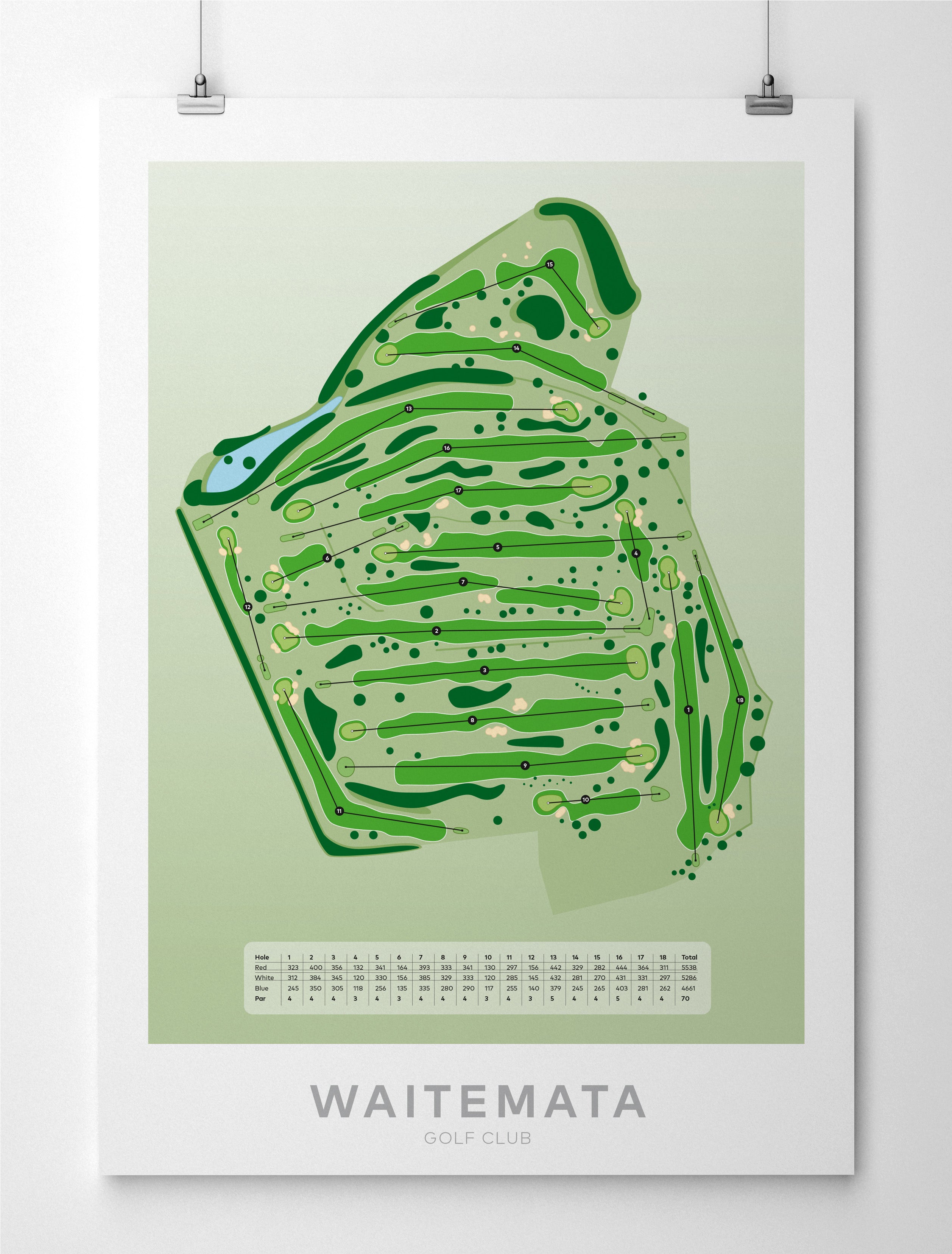 Unframed Minimalist fine art map of Waitemata Golf Course, North Shore, Devonport, Auckland, New Zealand