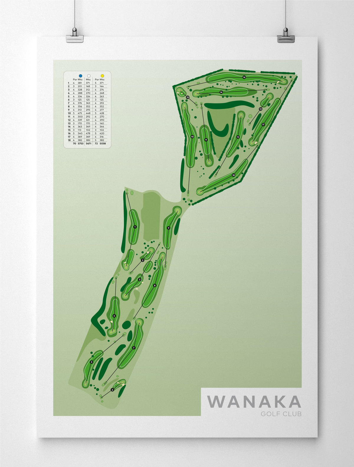 Unframed Minimalist fine art map of Wanaka Golf Course, Otago, Queenstown Lakes Region, New Zealand