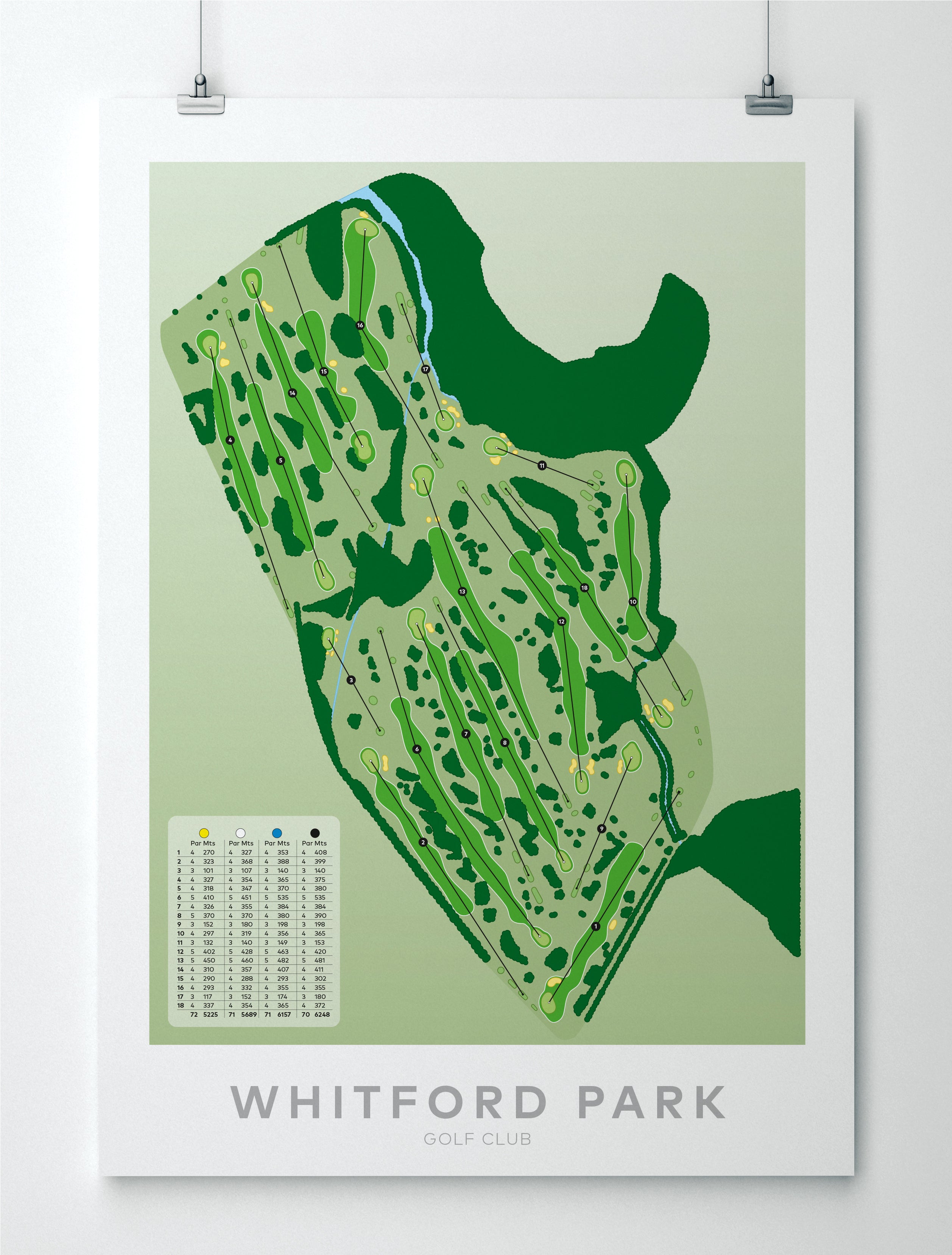 Unframed Minimalist fine art map of Whitford Park Golf Course, Auckland, New Zealand
