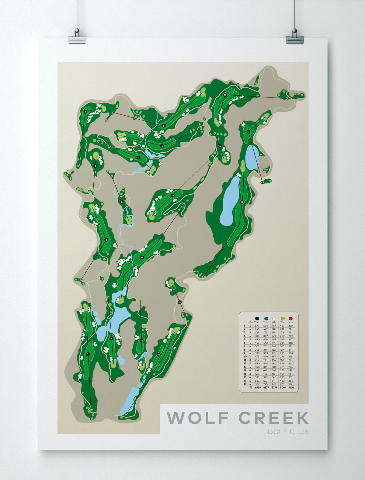 unframed Minimalist fine art map of Wolf Creek Golf Course, Nevada USA
