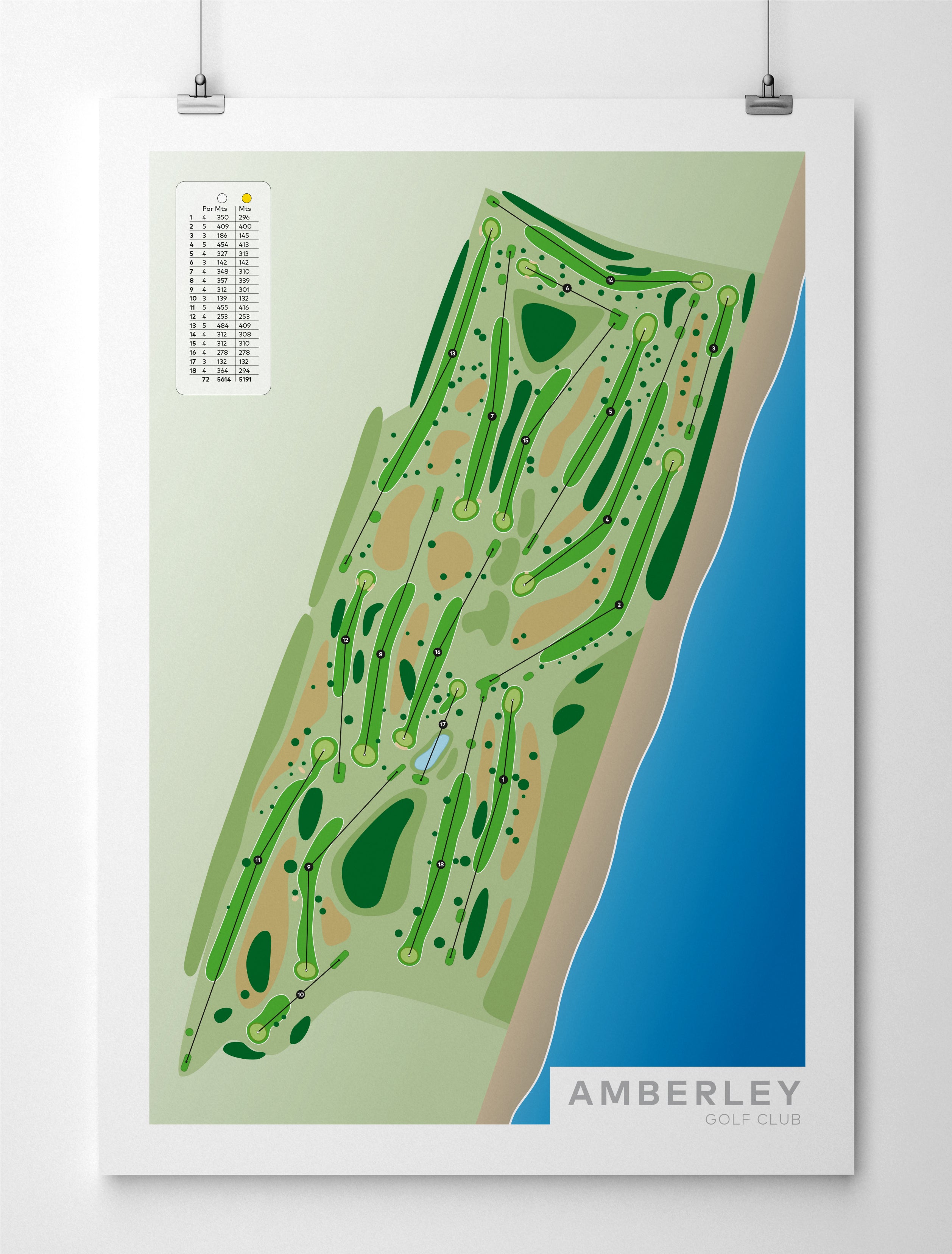 Unframed minimalist fine art map of Amberley Golf Course, Christchurch, Canterbury, New Zealand
