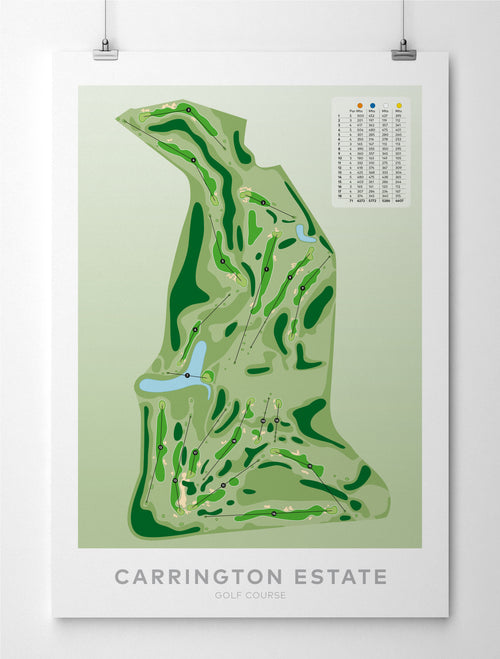 Unframed minimalist fine art map of Carrington Estate Golf Course, Northland, New Zealand