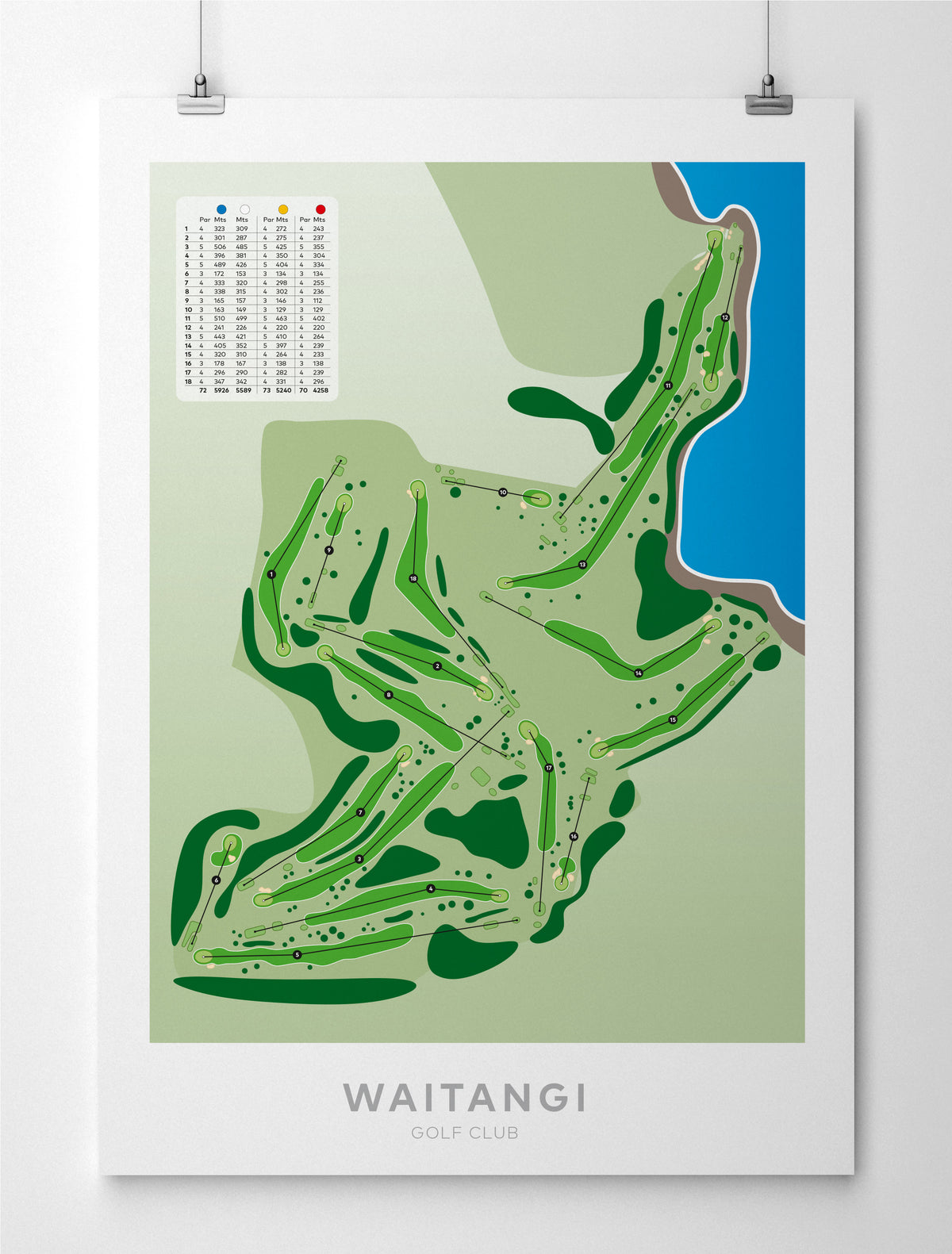 Unframed Minimalist fine art map of Waitangi Golf Course, Northland, New Zealand