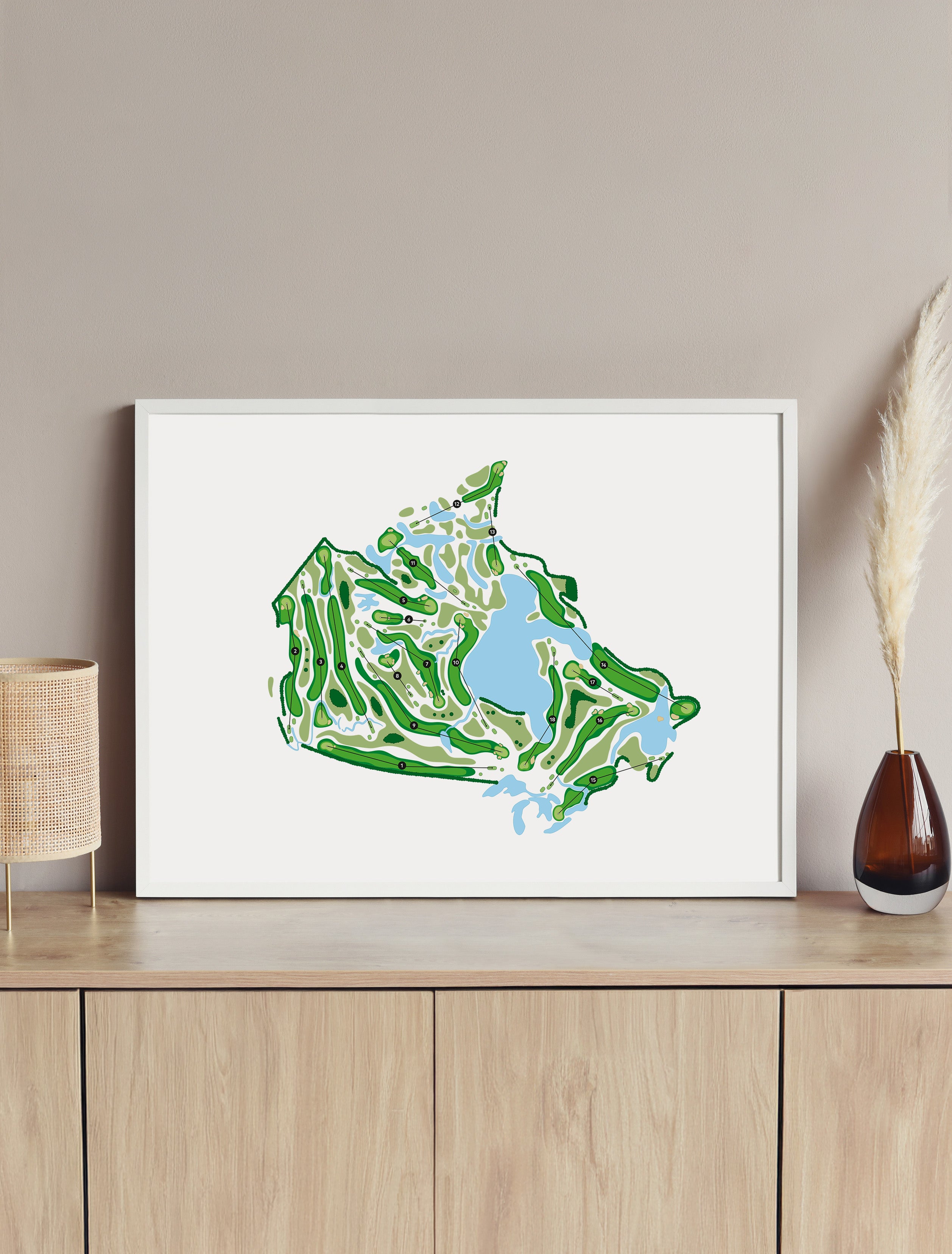 Framed minimalist fine art map of Canada Golf, concept artwork 