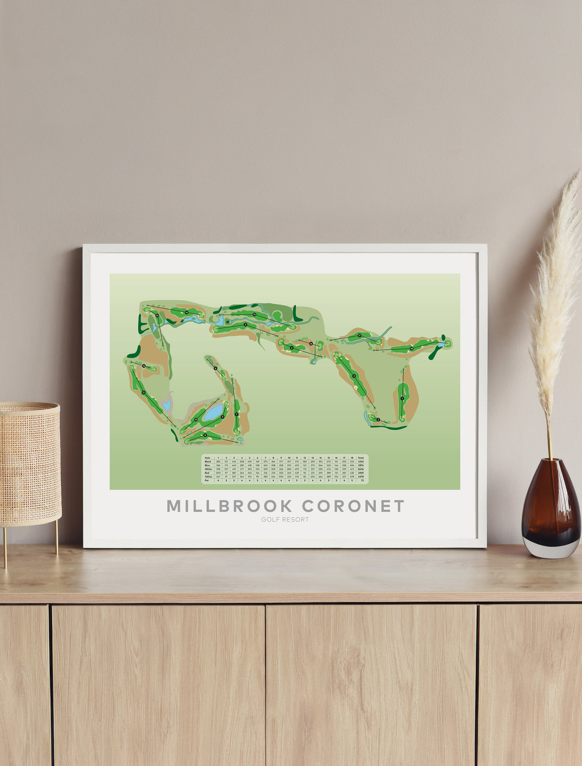 Framed minimalist fine art map of Millbrook - Coronet Golf Course, Queenstown Lakes Region, New Zealand