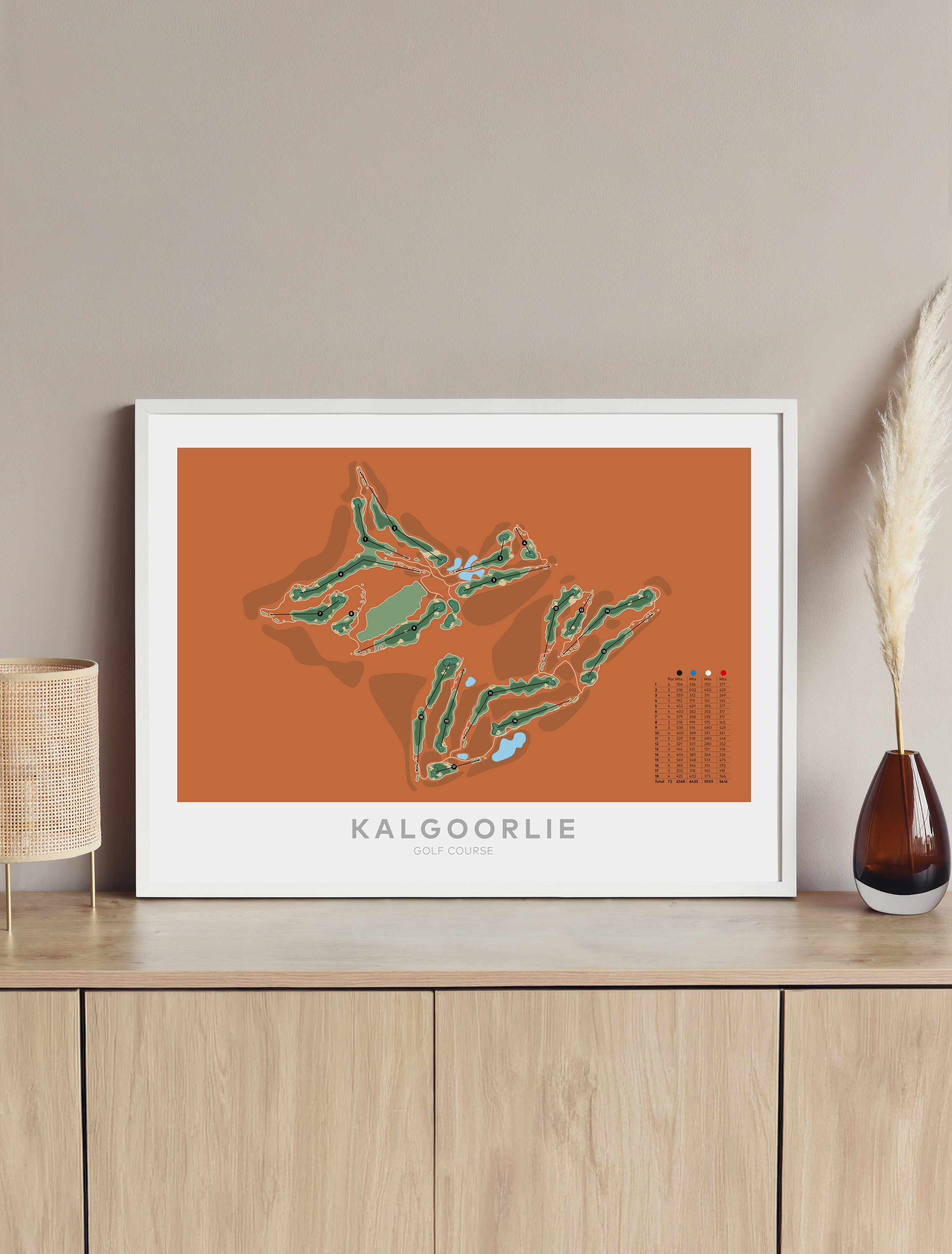 Framed minimalist fine art map of Kalgoorlie Golf Course, Western Australia-australia-golf-art