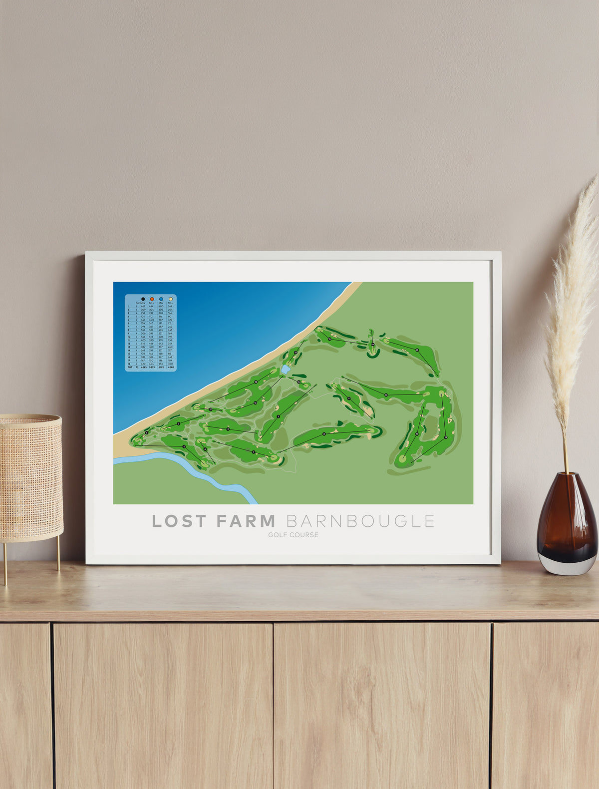 Framed Minimalist fine art map of Lost Farm Golf Course, Tasmania, Australia-australia-golf-art