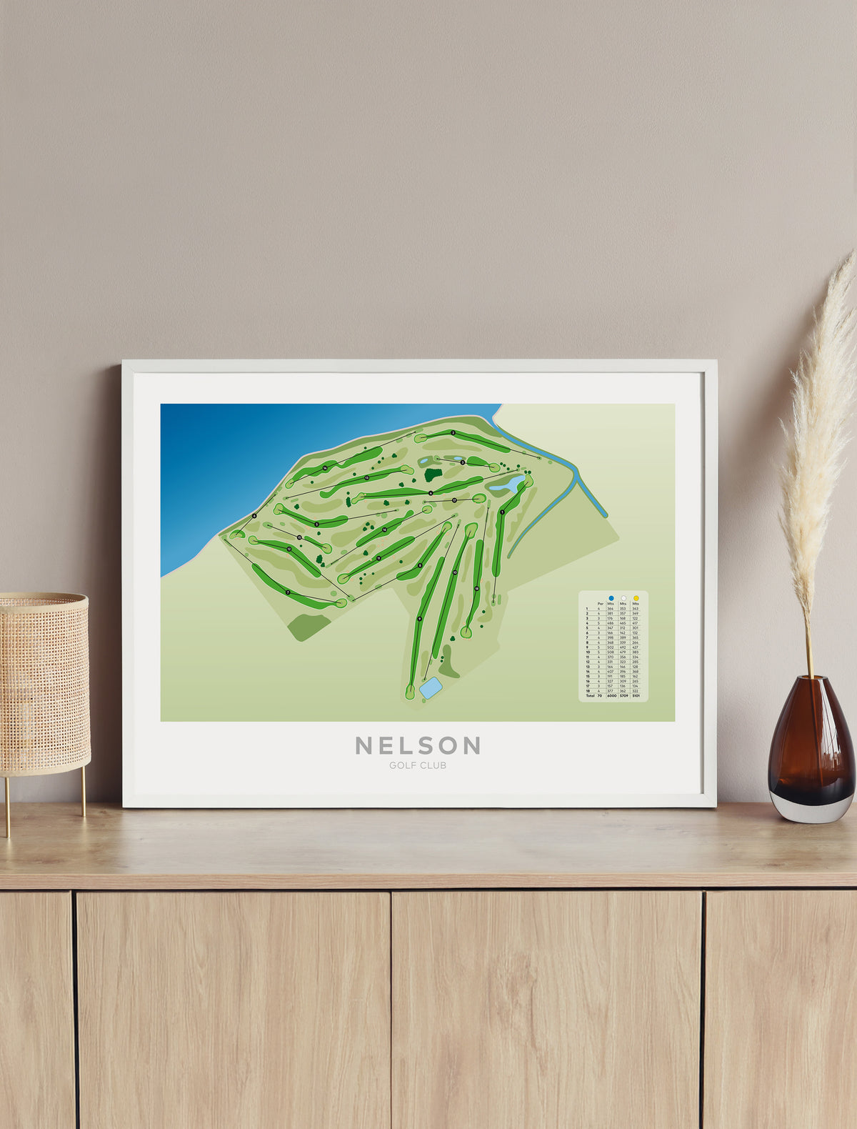 Framed Minimalist fine art map of Nelson Golf Course, Tasman Region, New Zealand
