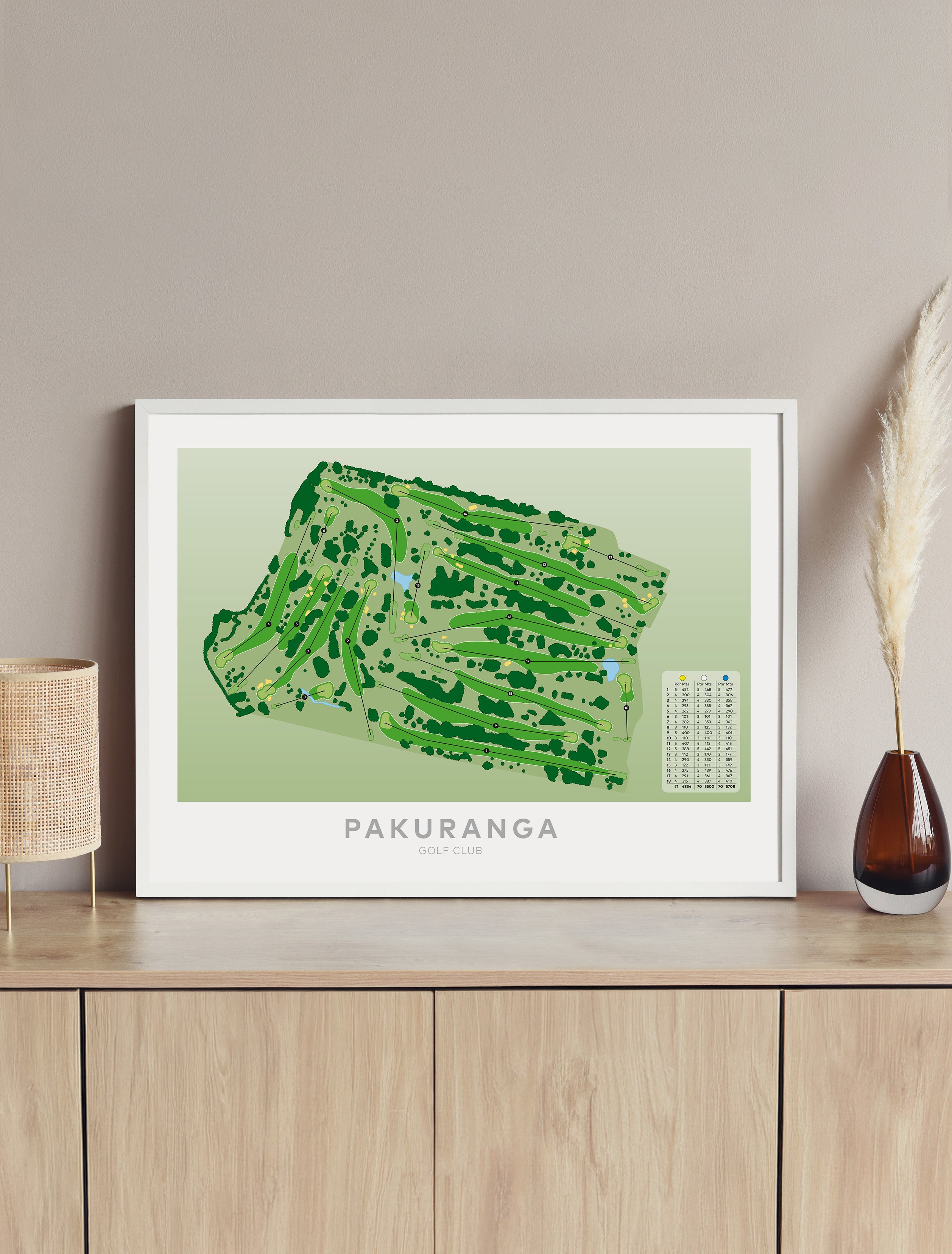 Framed Minimalist fine art map of Pakuranga Golf Course, East Auckland, New Zealand