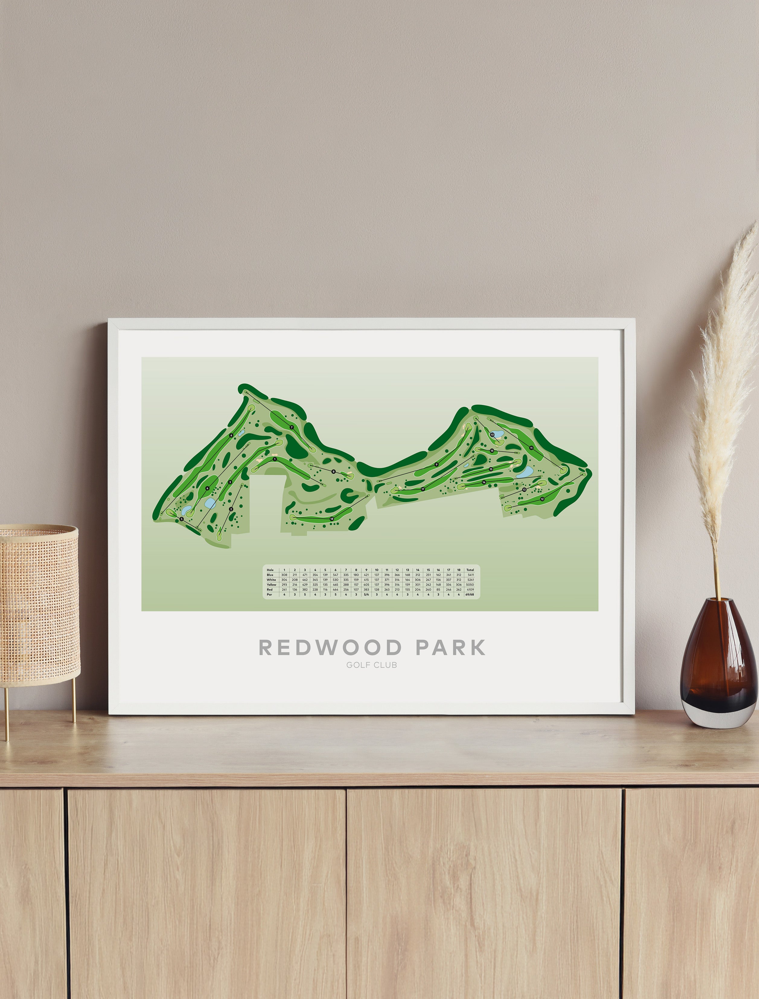 Framed golf course map print for Redwood Park Golf Club