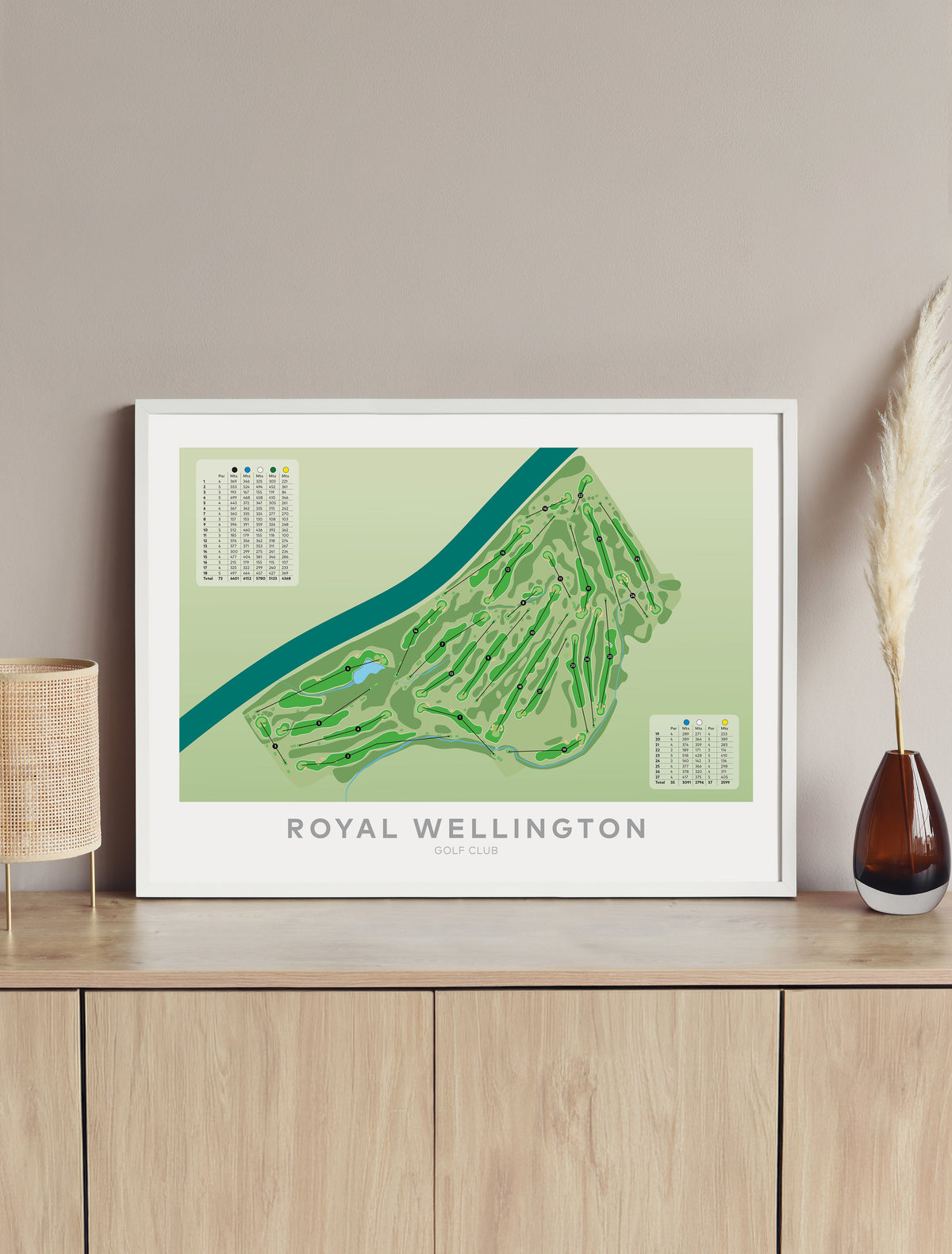 Framed Minimalist fine art map of Royal Wellington Golf Course, New Zealand